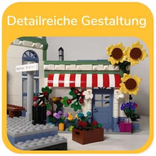 myBrickZ 0001 Grand Train Station with Flower Shop - 1,120 Piece Building Blocks Set - Compatible with Lego - Creative MOC House for Train & City - Perfect Gift for Boys & Girls - Educational Construction Toy for City Layouts & Train Scenes