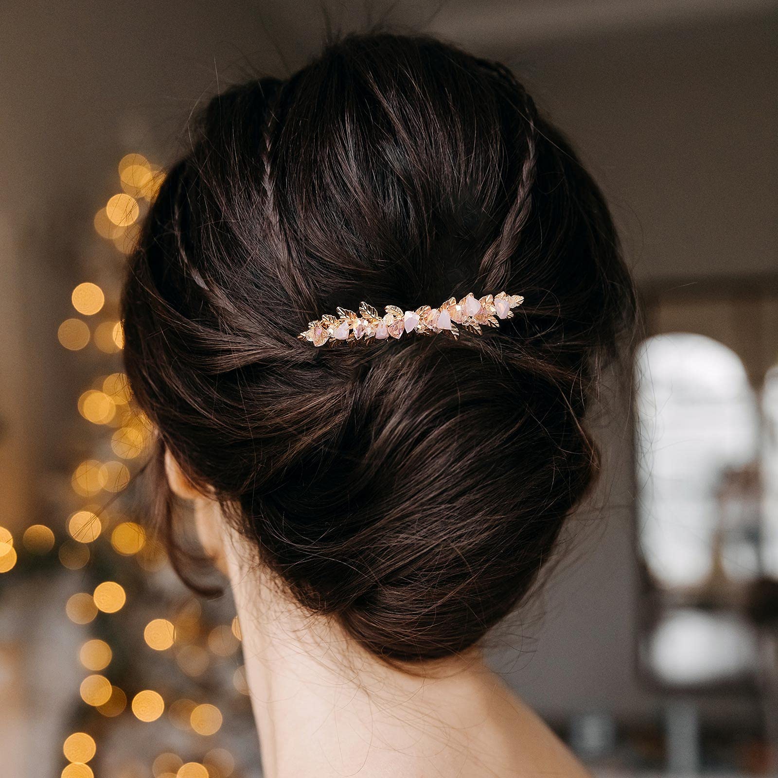 AW BRIDAL Pink Wedding Hair Comb - Gold Bridal Hair Clip for Bride & Bridesmaids | Perfect for Weddings, Prom, Parties & Special Occasions