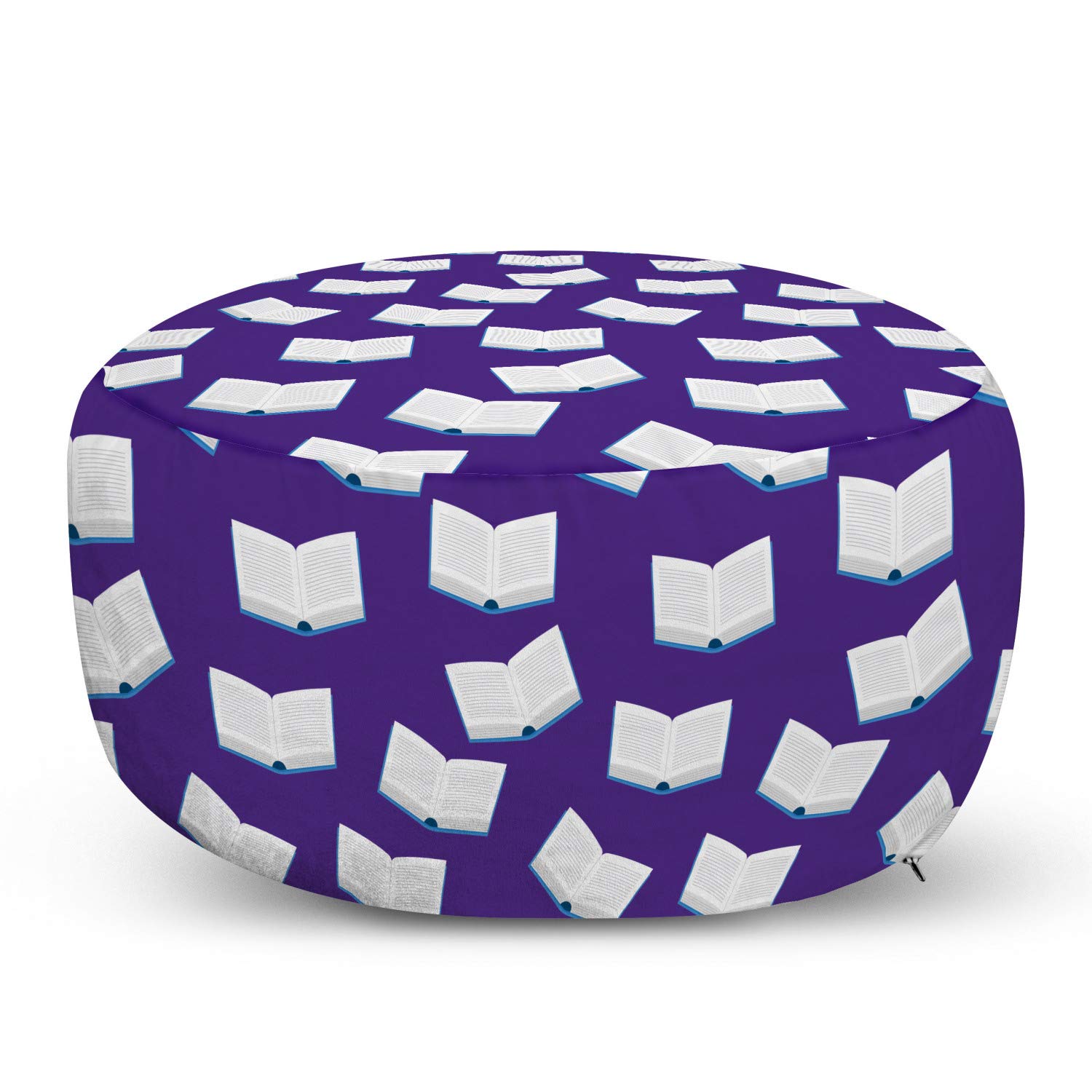 Ambesonne Book Ottoman Pouf - Decorative Soft Foot Rest with Removable Cover, Library & Reading Theme - Indigo White & Blue - Perfect for Living Room, Bedroom & Home Office Relaxation