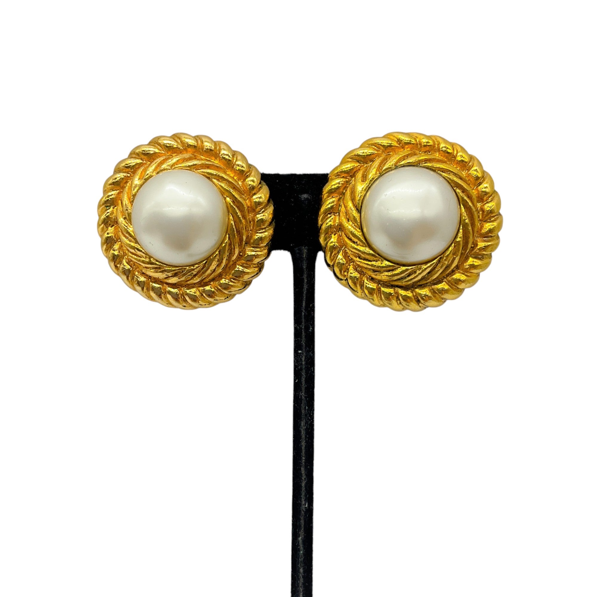 Vintage Chanel Gold Pearl Clip-On Earrings for Women - Elegant Pearl Embellished Fashion Jewelry for Parties, Weddings & Special Occasions