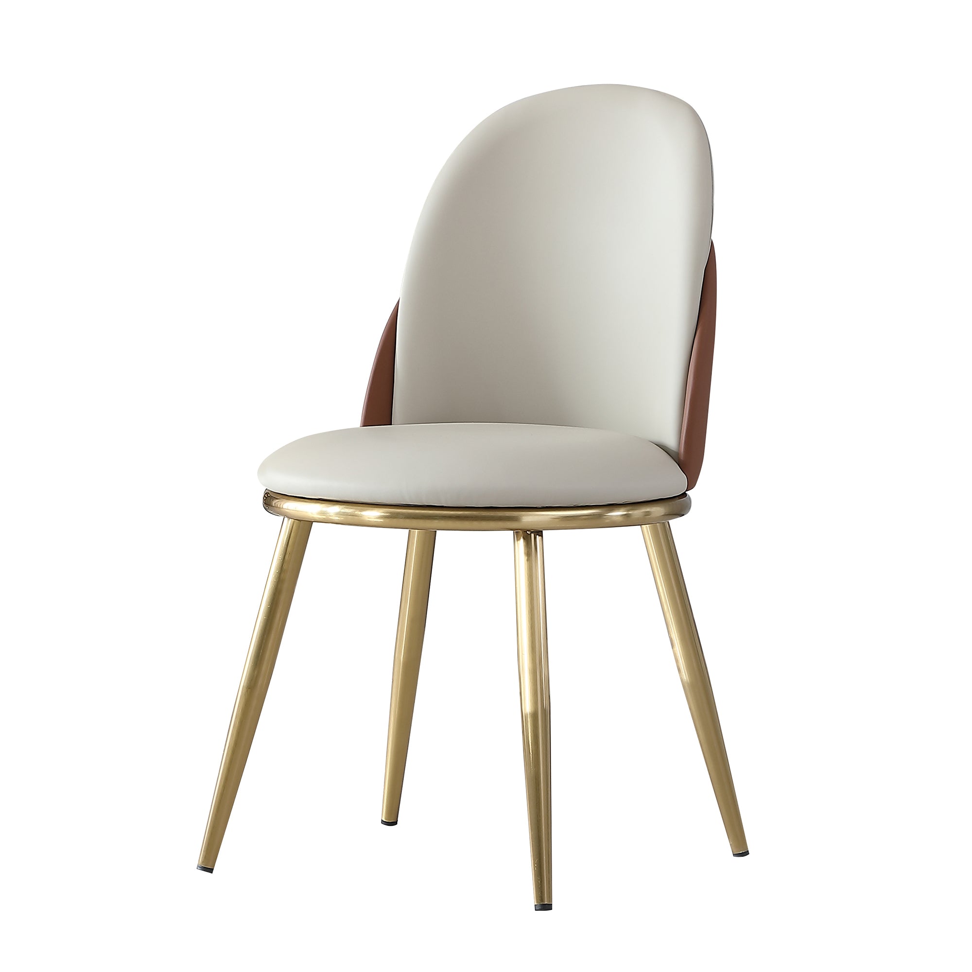 Modern PU Leather Dining Chairs Set of 2 with Gold Metal Legs - Beige Kitchen & Dining Room Furniture for Home, Restaurant, and Office Use