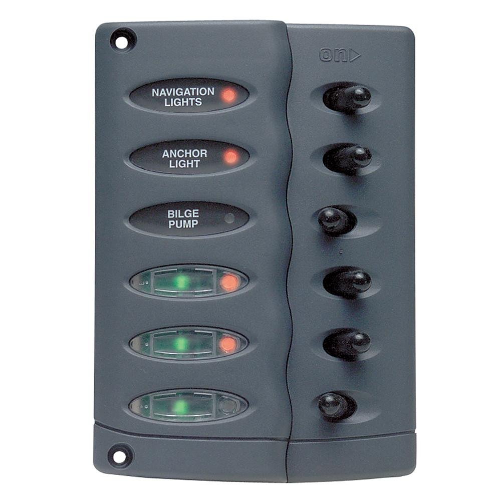 Marinco Contour 6-Way Waterproof Switch Panel with PTC Fusing - Perfect for Marine Boats, RVs & Off-Road Vehicles