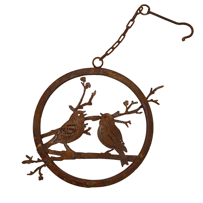 W4273 Rustic Love Birds Branch Wreath with Hook - Vintage Garden Art Decor for Porch, Wall, or Outdoor Wedding
