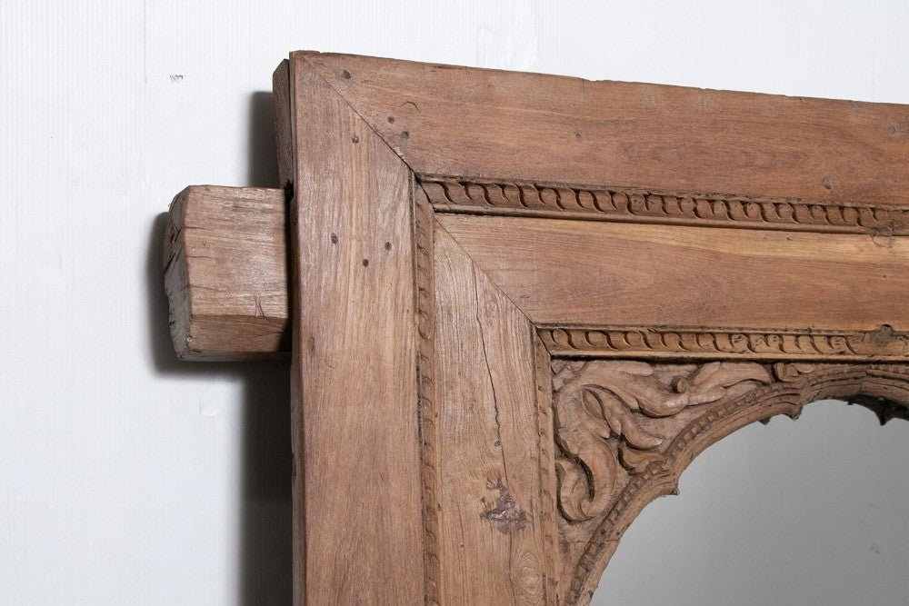 Hand Carved Indian Mehrab Arched Window Frame Mirror - Natural Wooden Wall Decor for Living Room, Bedroom & Entryway - Boho Home Decor, Ethnic Wall Art, Unique Housewarming Gift
