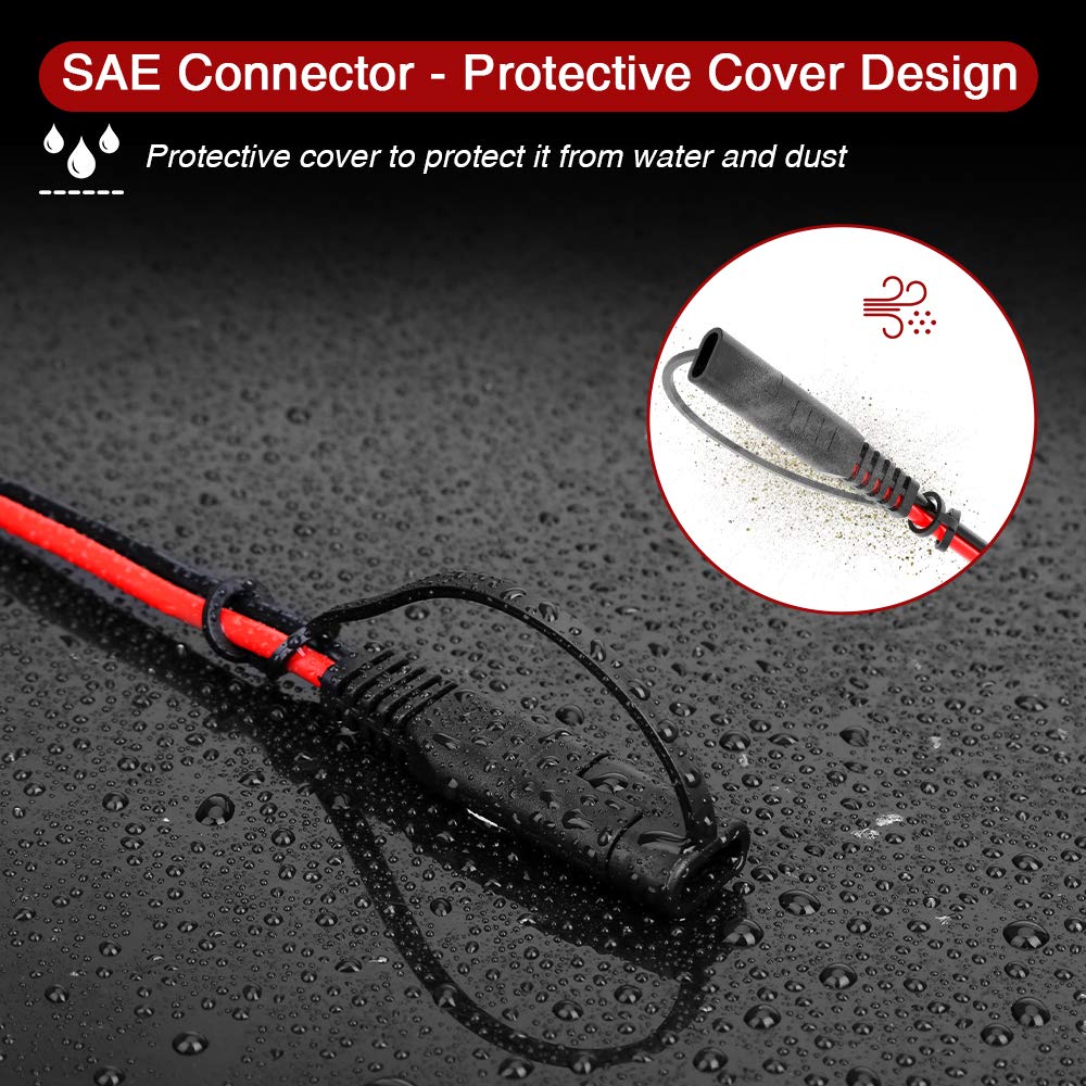 EXTRACTME 5FT SAE to O Ring Battery Extension Cable - 14AWG 20A Fuse Ring Terminal Harness with 2-Pin Quick Disconnect Plug for Motorcycle, Car, RV, Boat - Perfect for Charging, Jump Starting & Powering Accessories