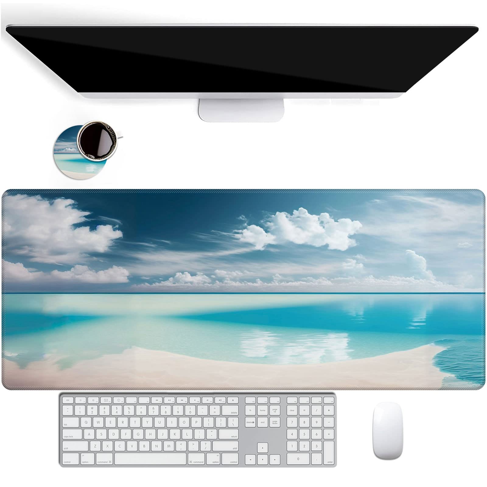 XXL Gaming Mouse Pad (31.5x11.8 Inch) with Stitched Edges & Non-Slip Base - Large Extended Desk Mat for Keyboard and Mouse - Vibrant Sunny Beach Design - Perfect for Gaming, Office Work & Home Computer Setup