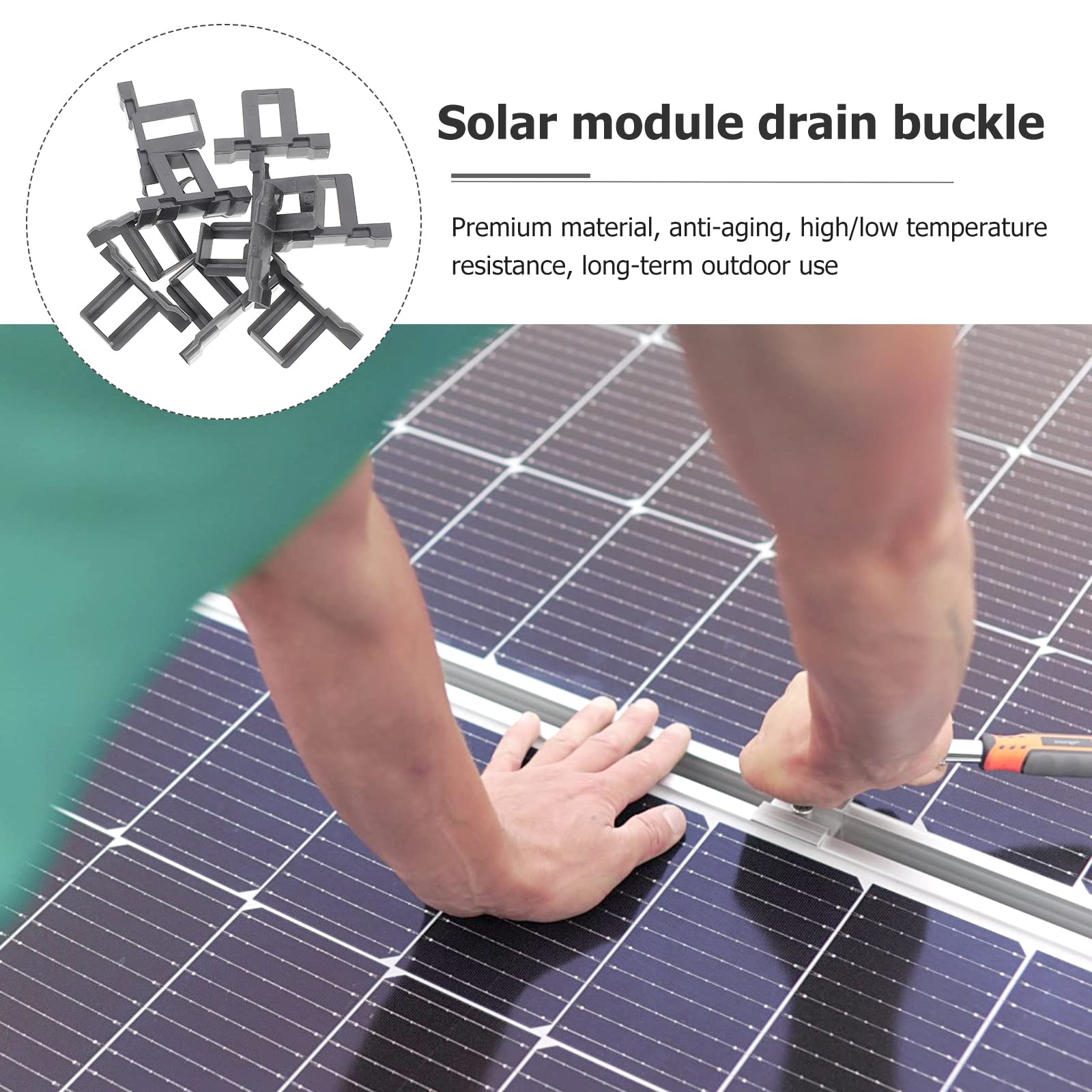 TEHAUX 10pcs Solar Panel Drainage Clips - ABS PV Module Cleaning Clips for Efficient Water Removal - Photovoltaic Panel Clamps for Easy Maintenance - Perfect for Residential & Commercial Solar Systems