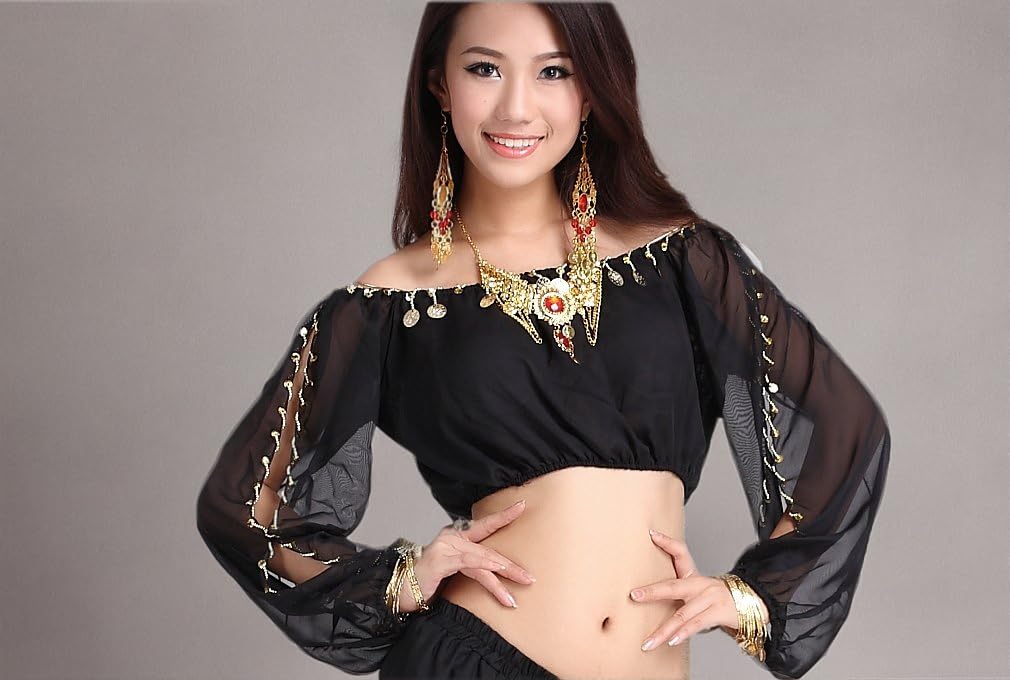 Elegant Long Sleeve Chiffon Belly Dance Top for Women - Perfect for Performances, Practice & Costume Parties