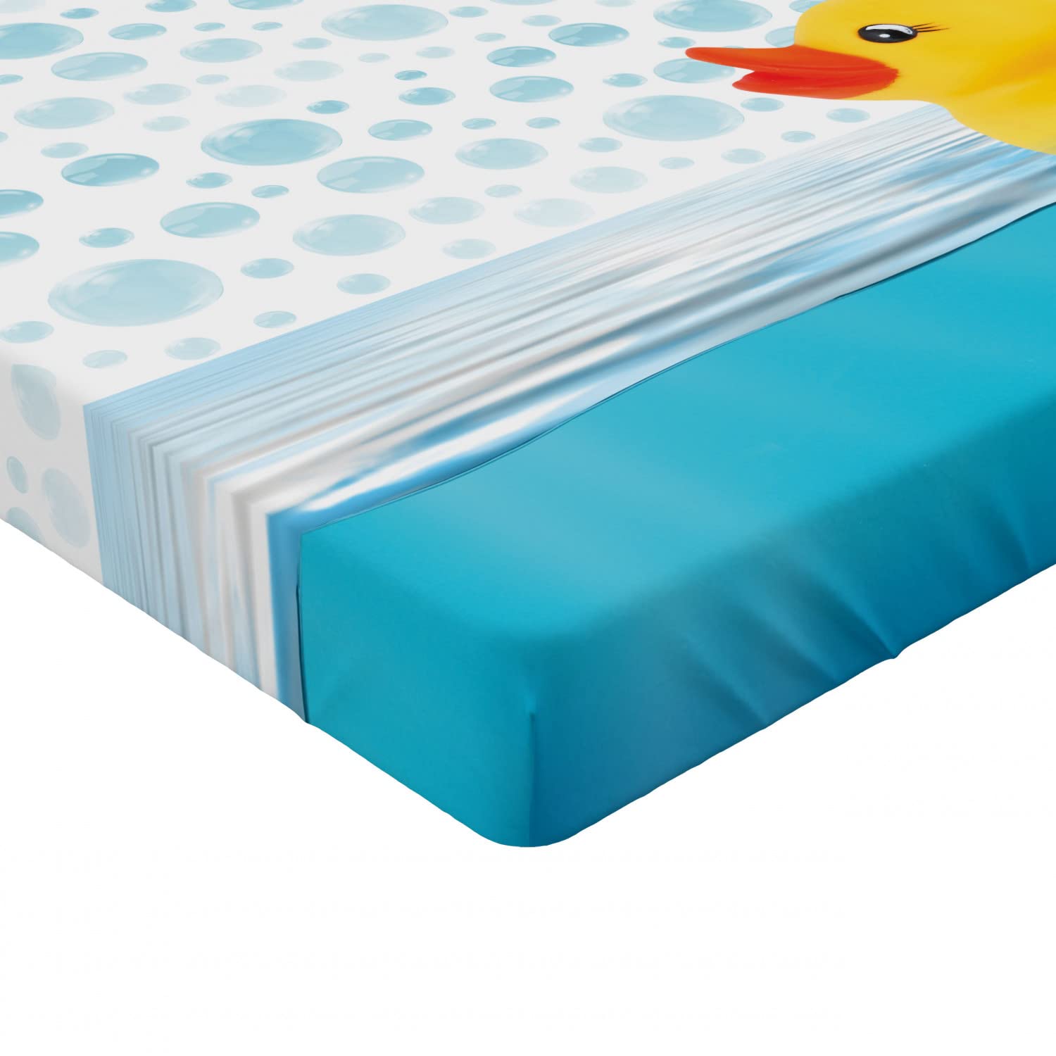 Ambesonne Yellow Duck Fitted Sheet - Queen Size Waterproof Bedding with Fun Swimming Rubber Duck Print, All-Around Elastic Deep Pocket for Mattress (Sky Blue/Yellow/White) - Perfect for Kids' Rooms, Beach Themed Decor & Whimsical Bedroom Designs