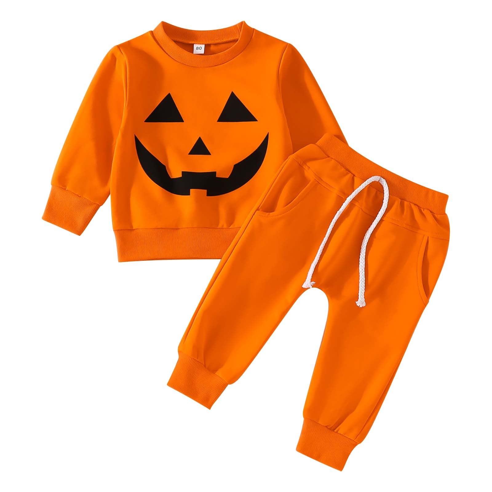 Baby Boy Halloween Thanksgiving Outfit - Pumpkin Print Sweatshirt & Pants Set for Toddlers | Fall Winter Warm Clothes | Perfect for Holiday Photos & Family Gatherings