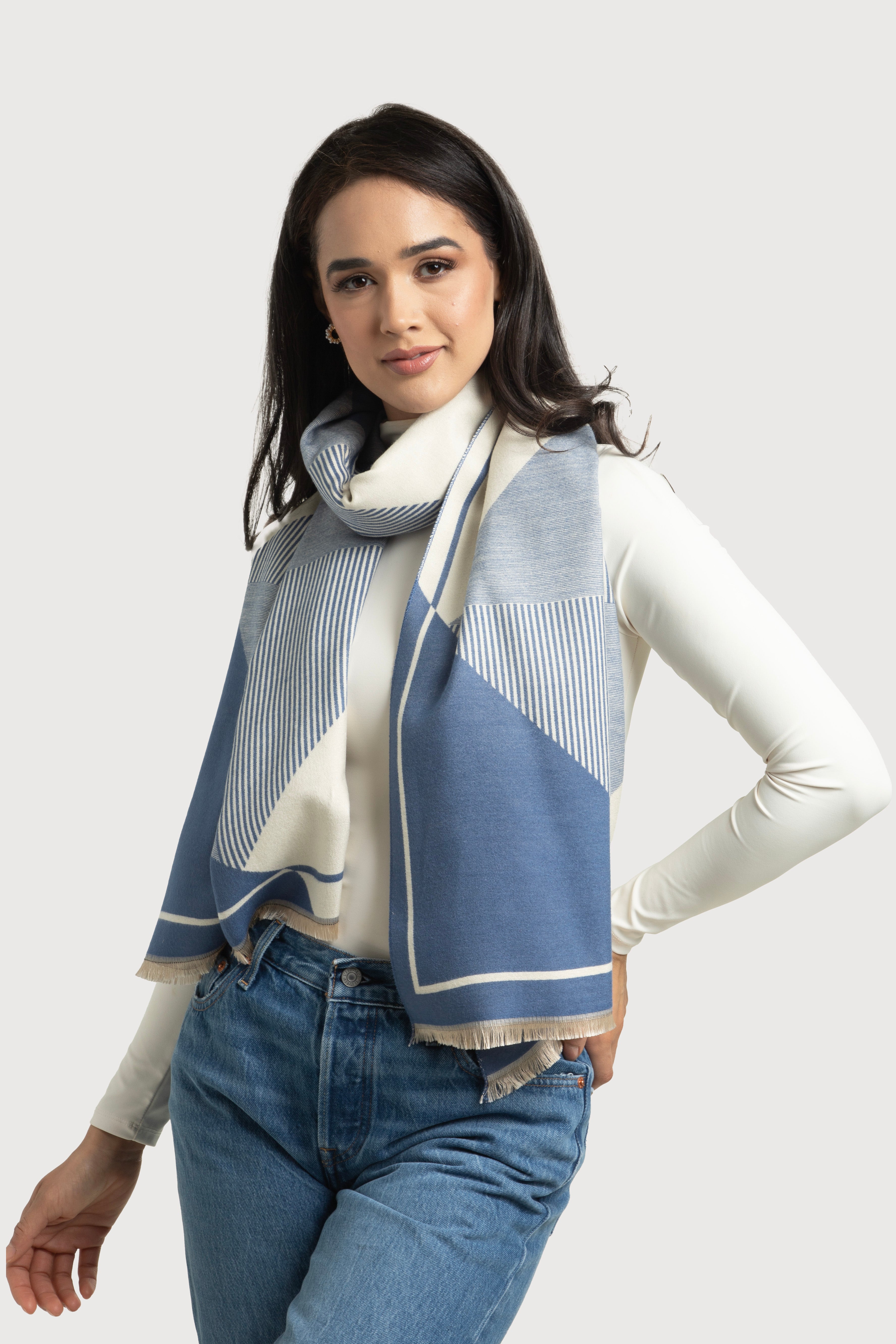 Stylish Geometric Striped Reversible Scarf for Women - Lightweight Winter Fashion Accessory for Office, Travel & Casual Outfits