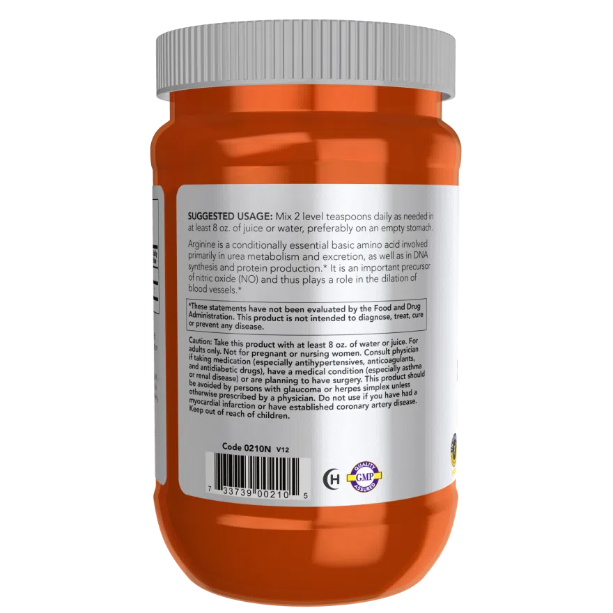 NOW Sports L-Arginine Powder - 1000mg Pure Amino Acid Supplement for Heart Health, Muscle Growth & Energy Boost - Ideal for Athletes, Bodybuilders & Fitness Enthusiasts