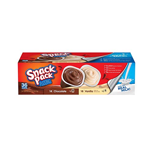 Delicious Snack Pack Pudding Variety Pack - 36 Cups (3.25 oz Each) - Chocolate, Vanilla & Butterscotch Flavors - Perfect for Lunchboxes, Office Snacks & Kids' Treats