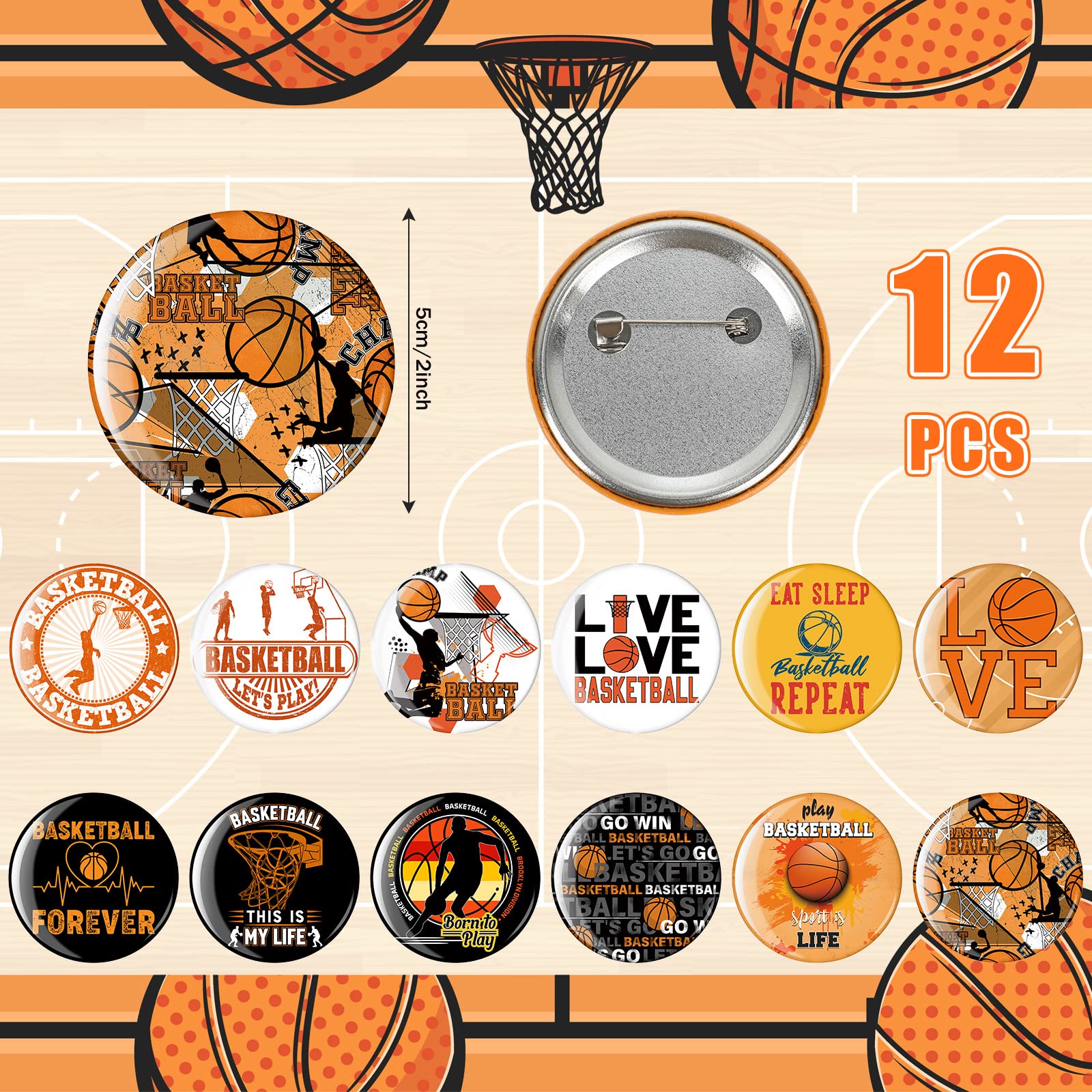 86 Pcs Basketball Party Supplies Set - Bulk Birthday Favors, Decorations, Silicone Bracelets, Keychains, Button Badges & Stickers for Sports Themed Parties, Team Events & Fan Gifts