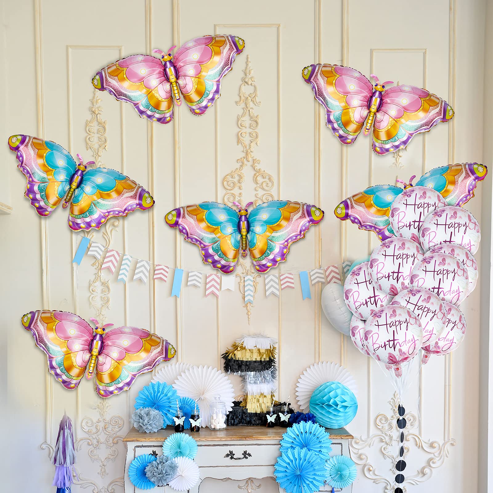 10 PCs Giant Pink & Purple Foil Butterfly Balloons for Birthday Party Decorations - Happy Birthday Party Supplies - Perfect for Baby Showers, Gender Reveals & Kids Birthday Parties