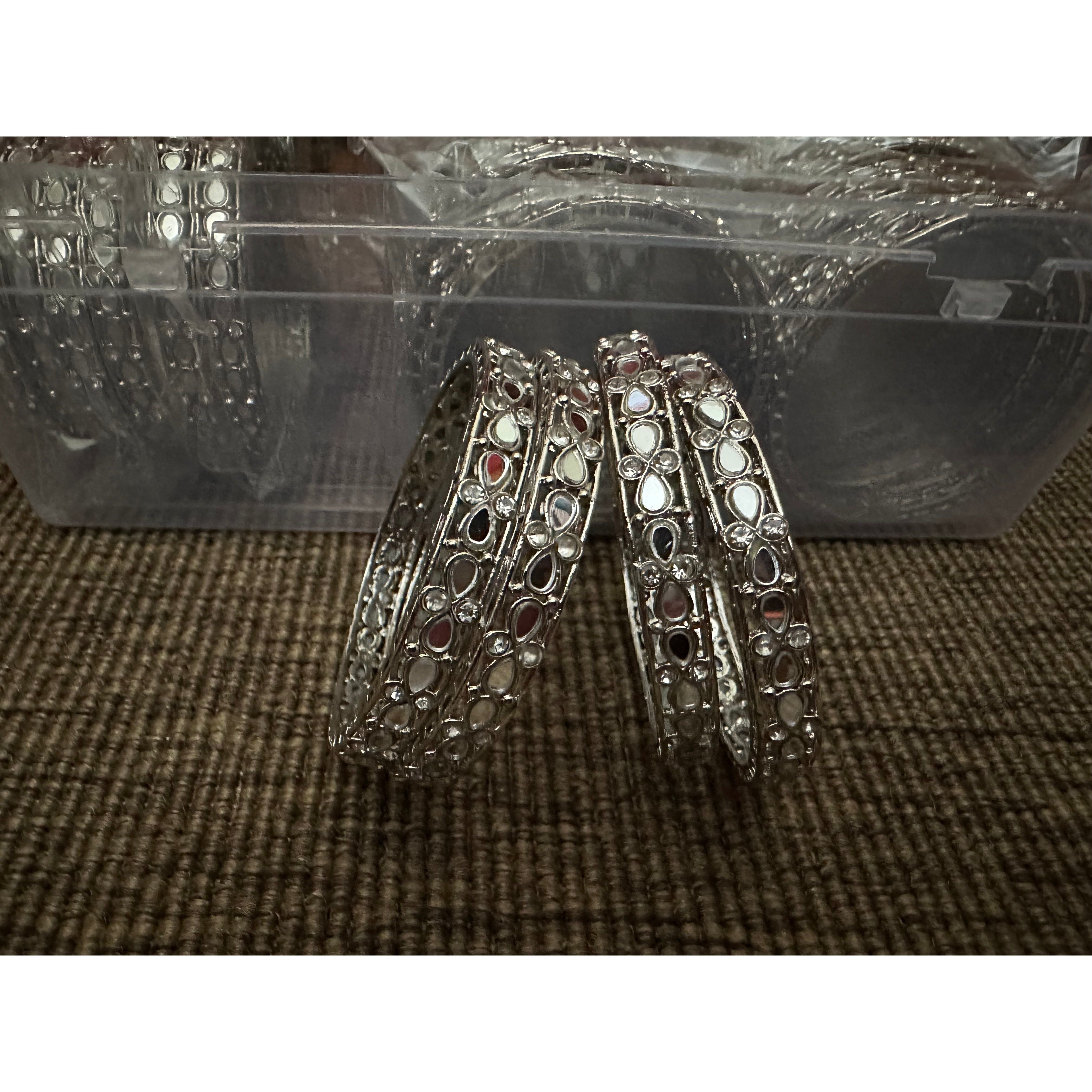 Oxidized Silver Bangles with Kundan Work - Elegant Handmade Jewelry for Women - Perfect for Weddings, Parties & Festive Occasions