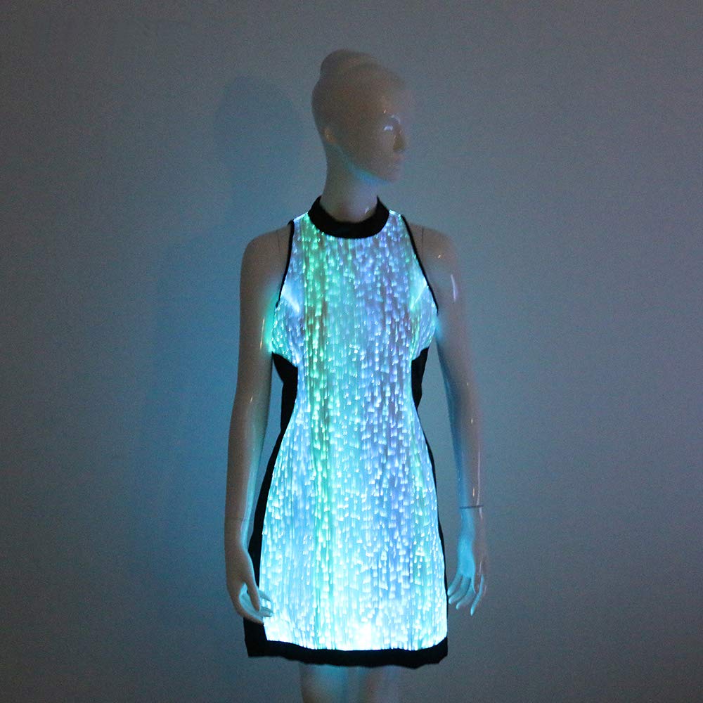 Elegant LED RGB Glow in The Dark Party Dress - Wireless App Controlled, Adjustable Colors & Brightness (XS, White) | Perfect for Birthday Celebrations, Evening Parties, Raves & Special Events