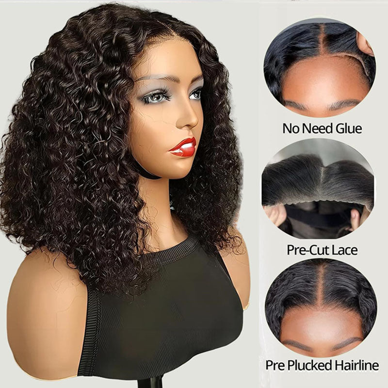 Eullair Short Curly Glueless Bob Wig | Lace Front Human Hair Wigs | Straight & Body Wave Lace Frontal Wig for Women | Perfect for Daily Wear, Cosplay & Special Occasions