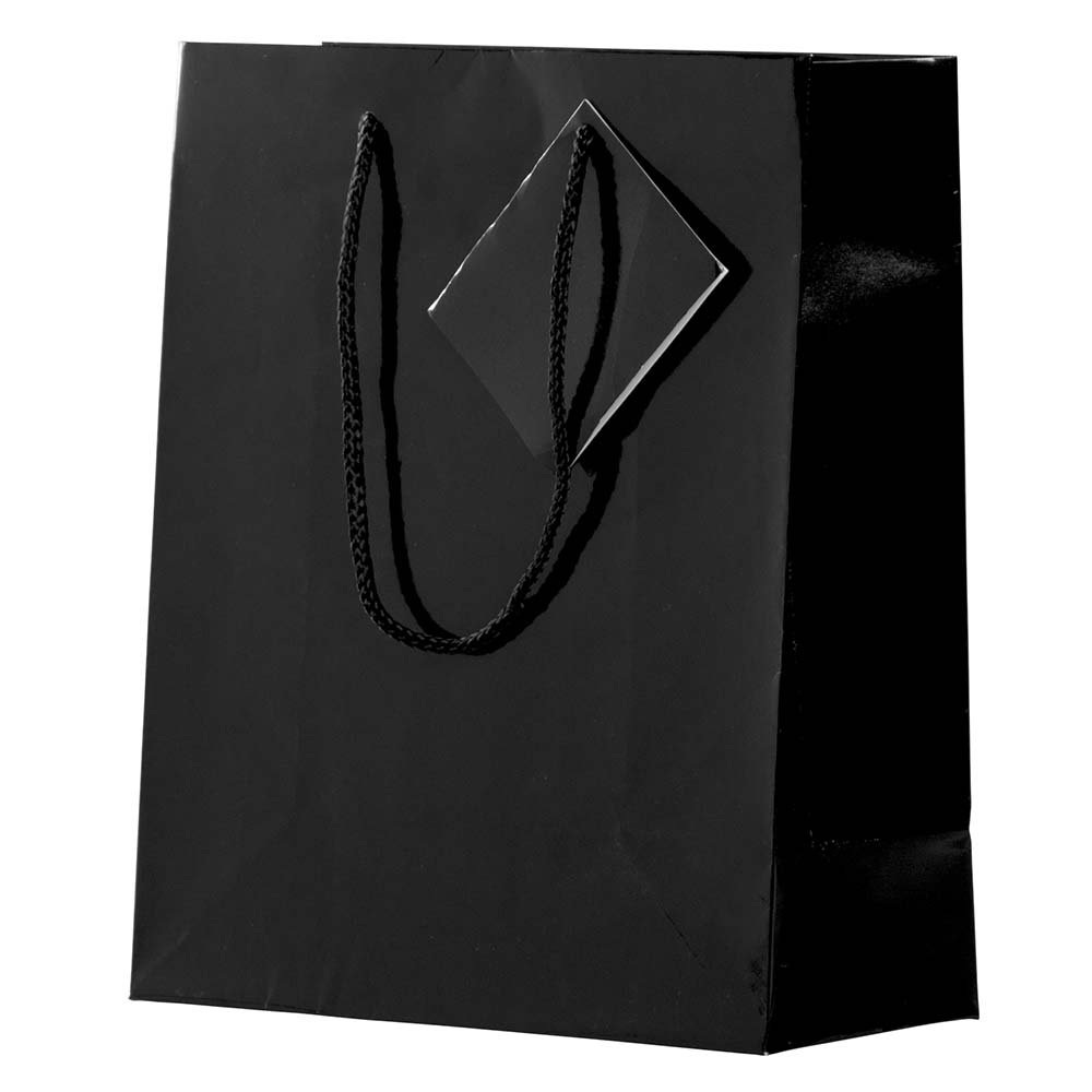 JAM Paper Glossy Gift Bags with Rope Handles - Medium Size 8x4x10 Inches - Bulk Pack of 100 Black Bags - Perfect for Party Favors, Wedding Gifts & Retail Packaging