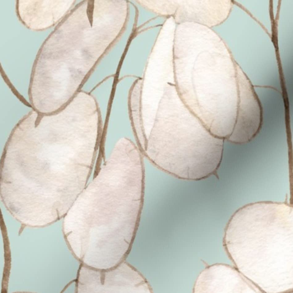 Spring Garden Pale Blue Botanical Printed Denim Fabric - Fat Quarter for Apparel, Home Decor & Upholstery | Earth Tone Neutral Design | Perfect for DIY Sewing, Curtains & Throw Pillows