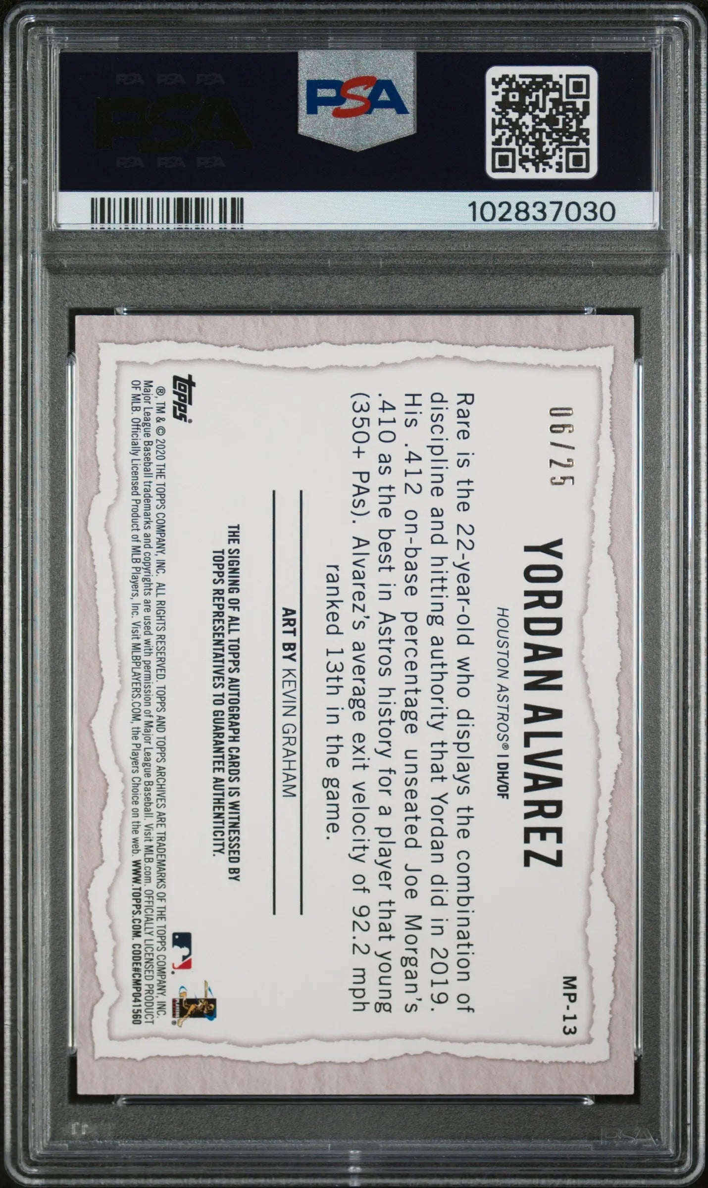 2020 Topps Gallery Modern Artists Yordan Alvarez Rookie Auto PSA 9 /25 - Limited Edition Baseball Card for Collectors & Sports Memorabilia Enthusiasts