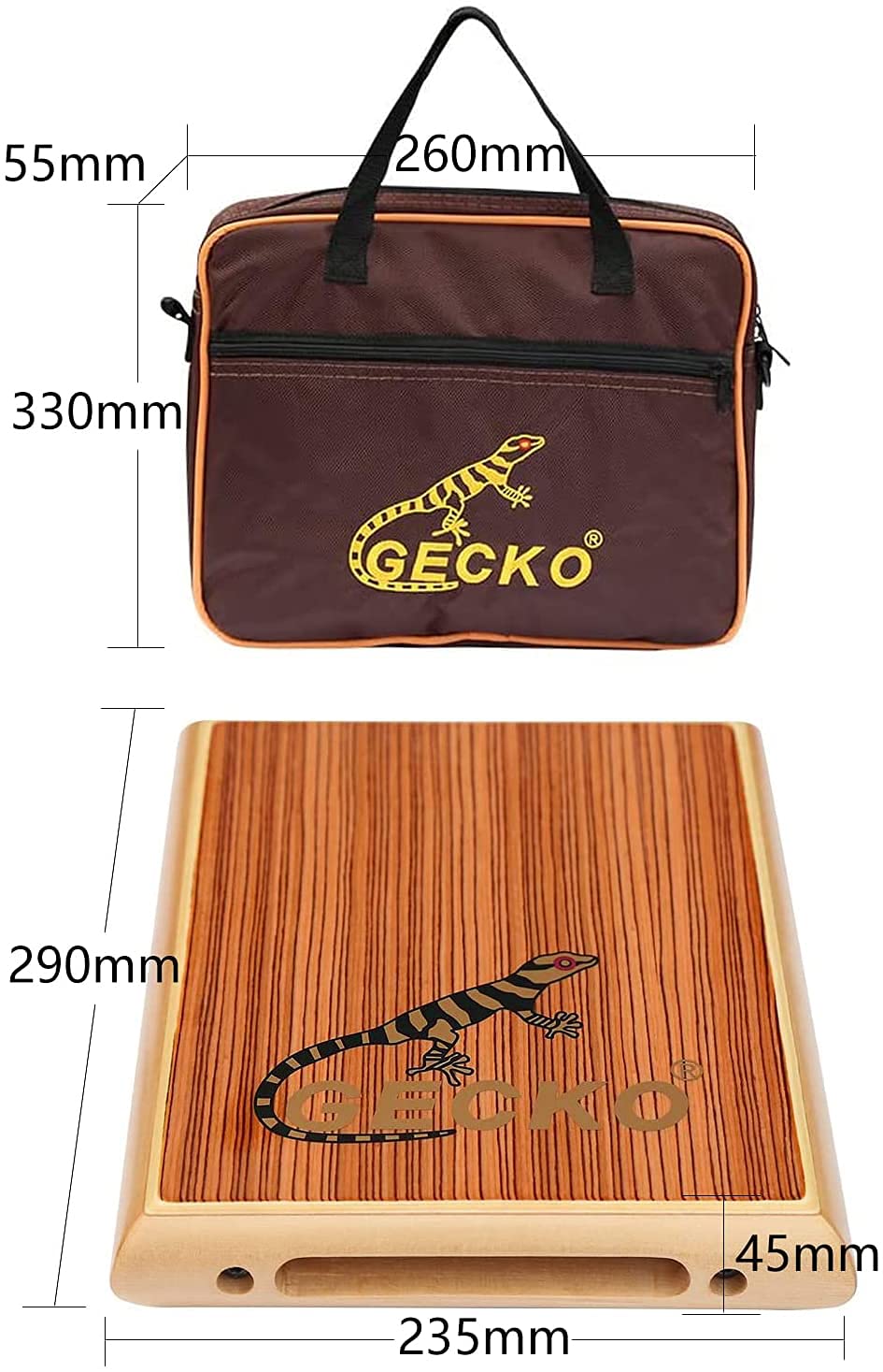 Premium GECKO Travel Cajon Box Drum - Handcrafted Wooden Percussion Instrument with Adjustable Snare Strings & Carry Bag | Perfect for Live Performances, Music Classes & Traveling Musicians