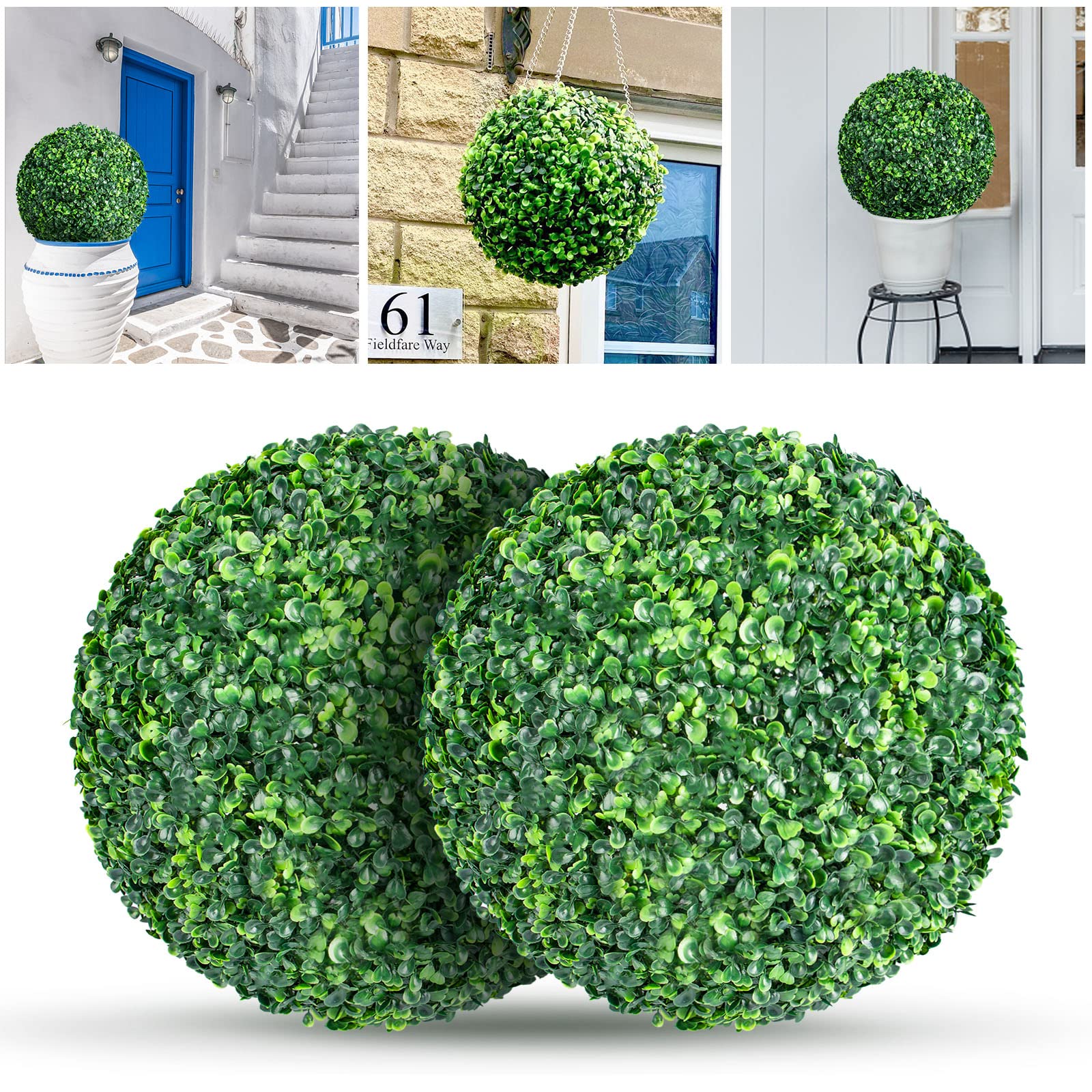2 Packs 18.9-inch Artificial Boxwood Topiary Balls - UV Resistant Faux Plants for Outdoor Decor, Garden Spheres, Front Door, Porch, Backyard, Patio & Wedding Decorations | Perfect for Year-Round Greenery, DIY Landscaping and Elegant Event Decor