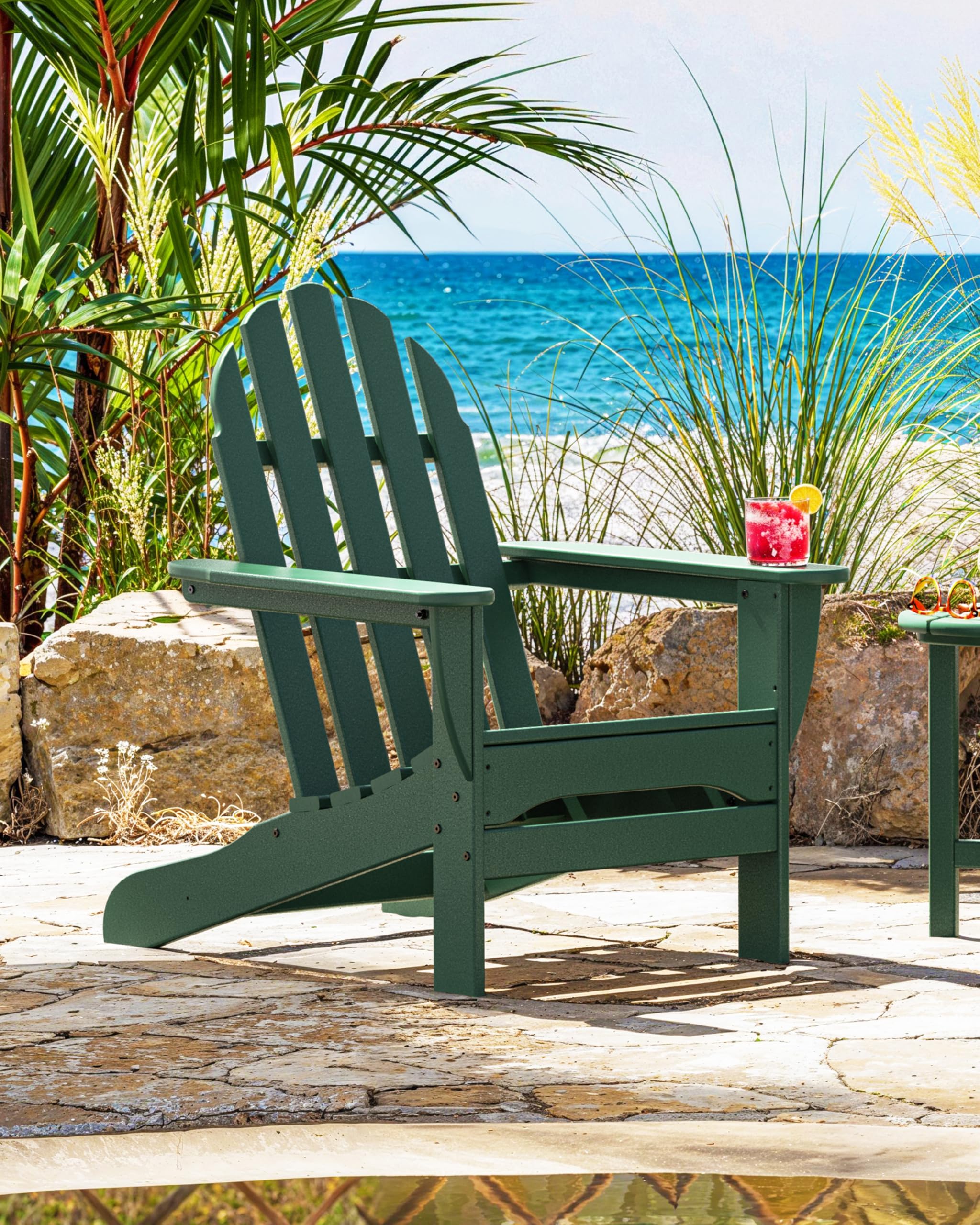 POLYWOOD AD4030GR Classic Outdoor Adirondack Chair - Durable Recycled Plastic, Weather-Resistant, Comfortable Green Patio Furniture for Garden, Poolside & Backyard Relaxation
