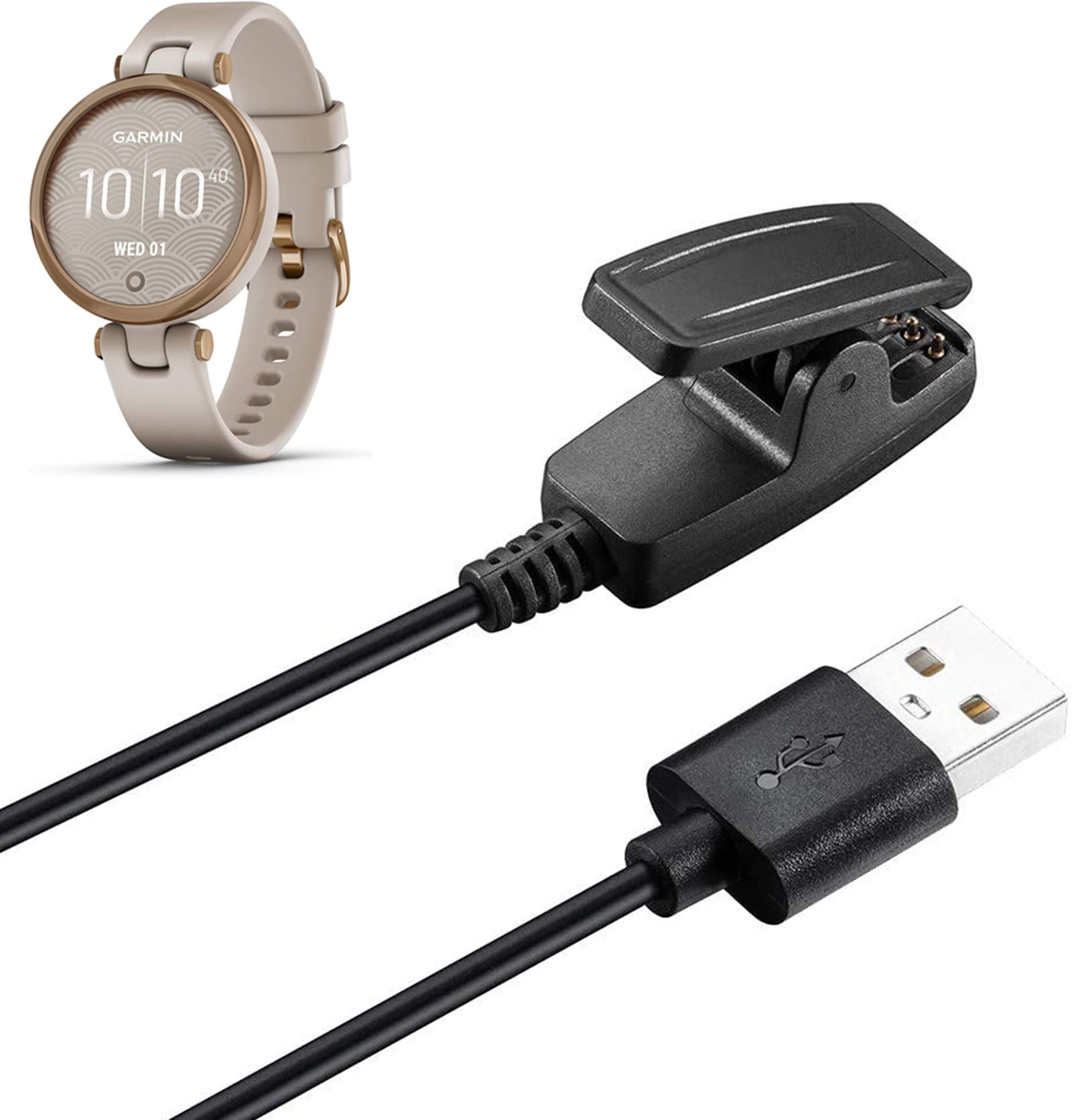 Youkei Replacement USB Charging Cable Clip for Garmin Lily Smartwatch - Compatible with Garmin Lily Charger (Black) | Perfect for Home, Office & Travel Use