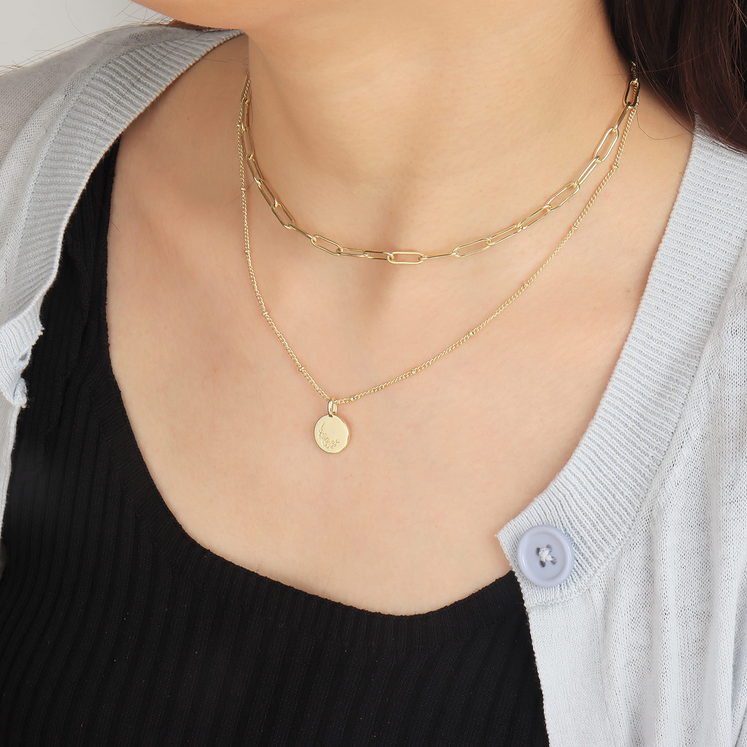 Birth Month Flower Necklace - Gold Layered Paperclip Link Chain Necklace for Women, Daffodil Necklace, March Birth Flower Jewelry - Perfect Birthday Gift for Her, Mother's Day Present, Anniversary Keepsake