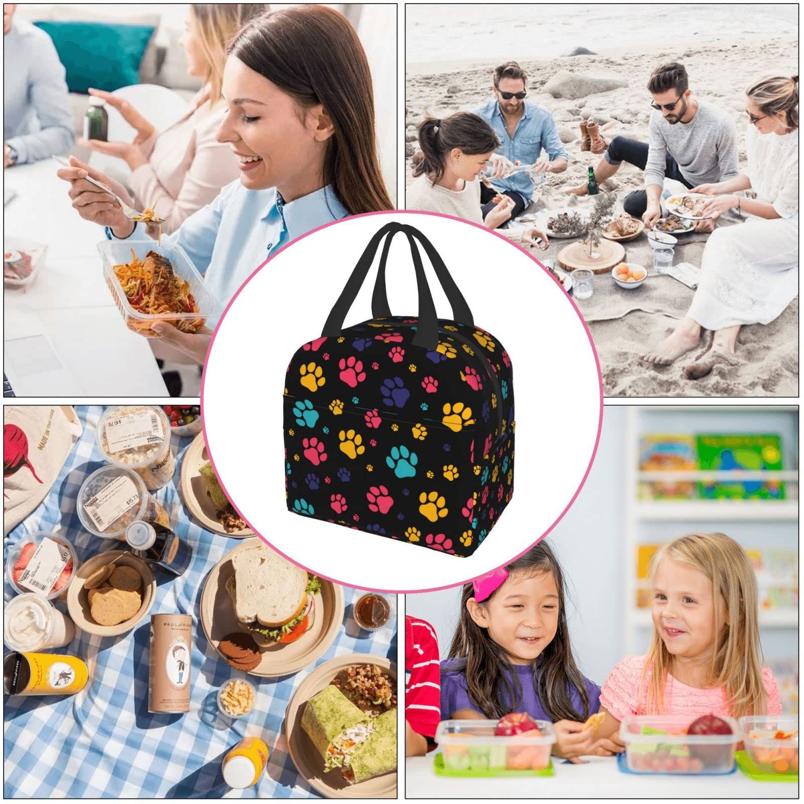 Cute Dog Paws Insulated Lunch Box - Reusable & Portable Meal Container for Men & Women - Perfect for Work, Travel, Picnic & Outdoor Activities