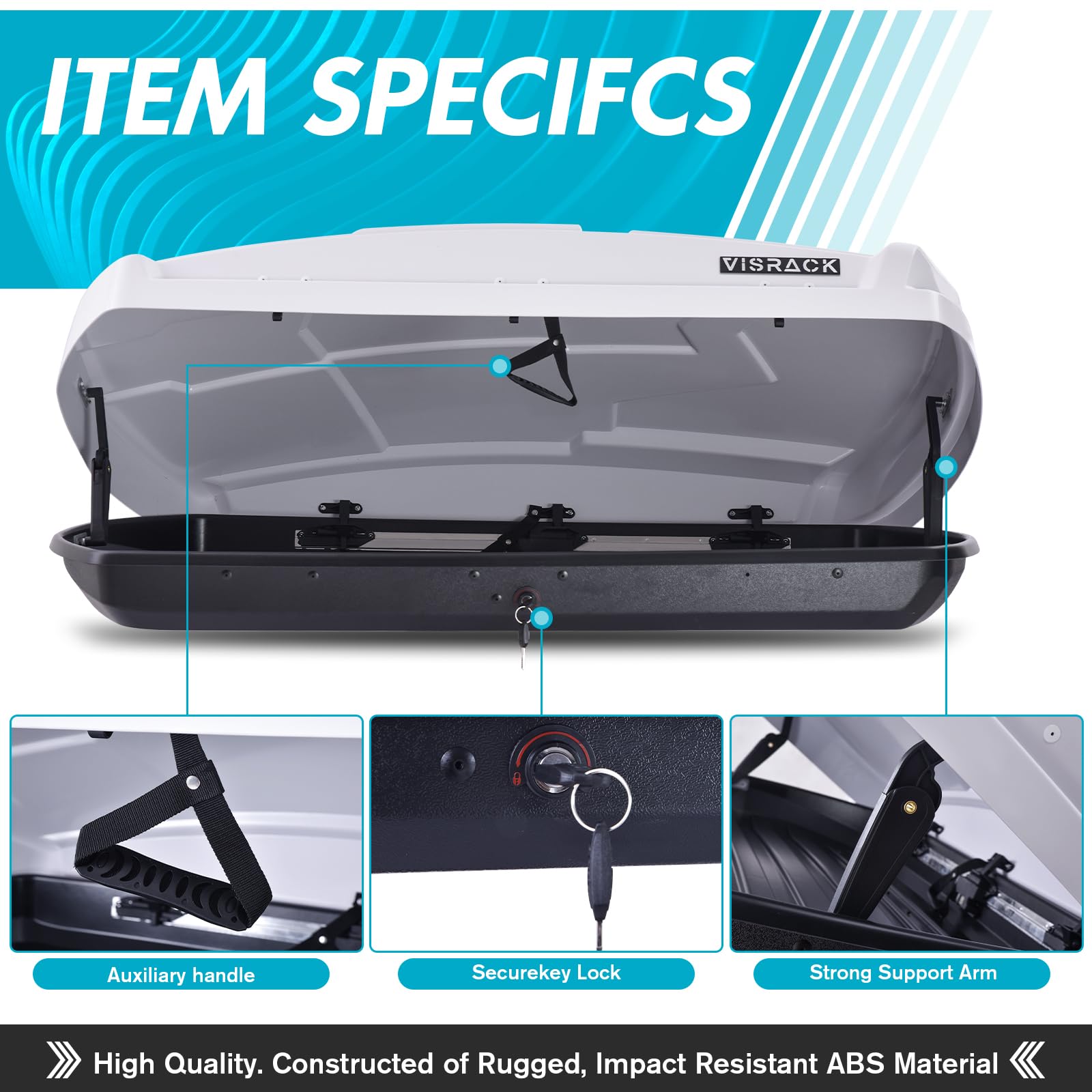 Premium Waterproof Hardshell Roof Luggage Box - 15.5 Cubic Feet ABS/PMMA Storage with Security Lock & Dual-Sided Openings - Perfect for SUVs, Camping Trips & Outdoor Adventures (White)