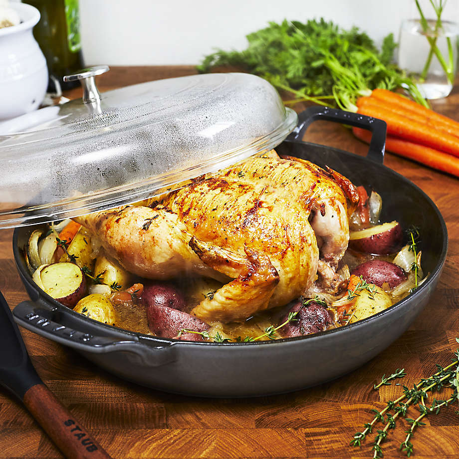 Premium Graphite Staub Cast Iron Braiser with Glass Lid – 5.5 Qt Enameled Dutch Oven for Roasting, Baking & Searing – Perfect for Stovetop, Oven & Outdoor Cooking