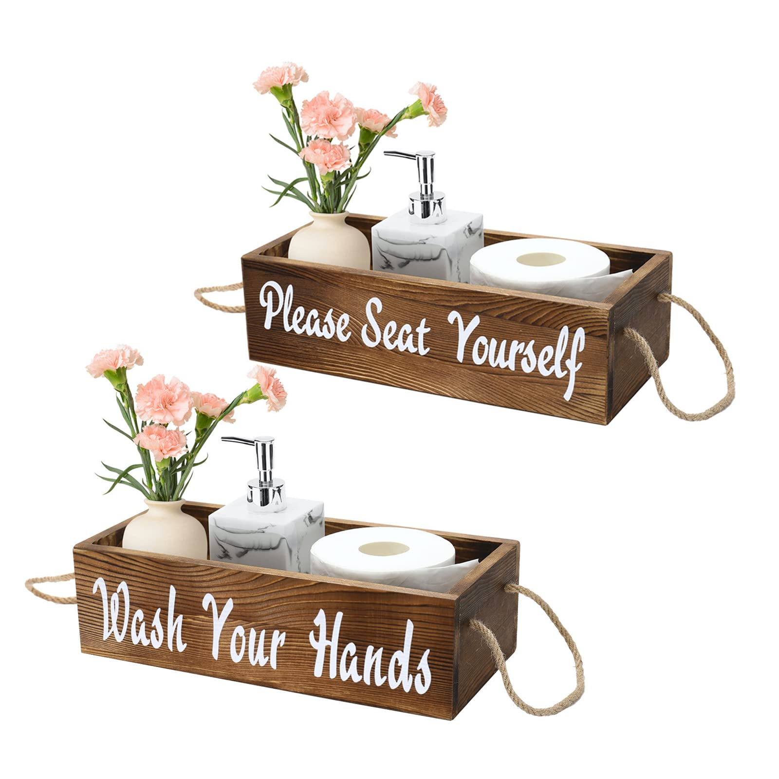 MEGREZ Rustic Wooden Toilet Paper Holder - Farmhouse Bathroom Decor for Home & Kitchen