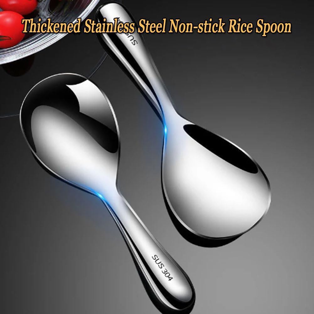 Premium 304 Stainless Steel Non-Stick Rice Spoon - Thickened Durable Rice Paddle with Rice Ball Mold - Perfect for Rice Cooker, Serving & Sushi Making - Essential Kitchen Utensil Gadget (1 Piece)