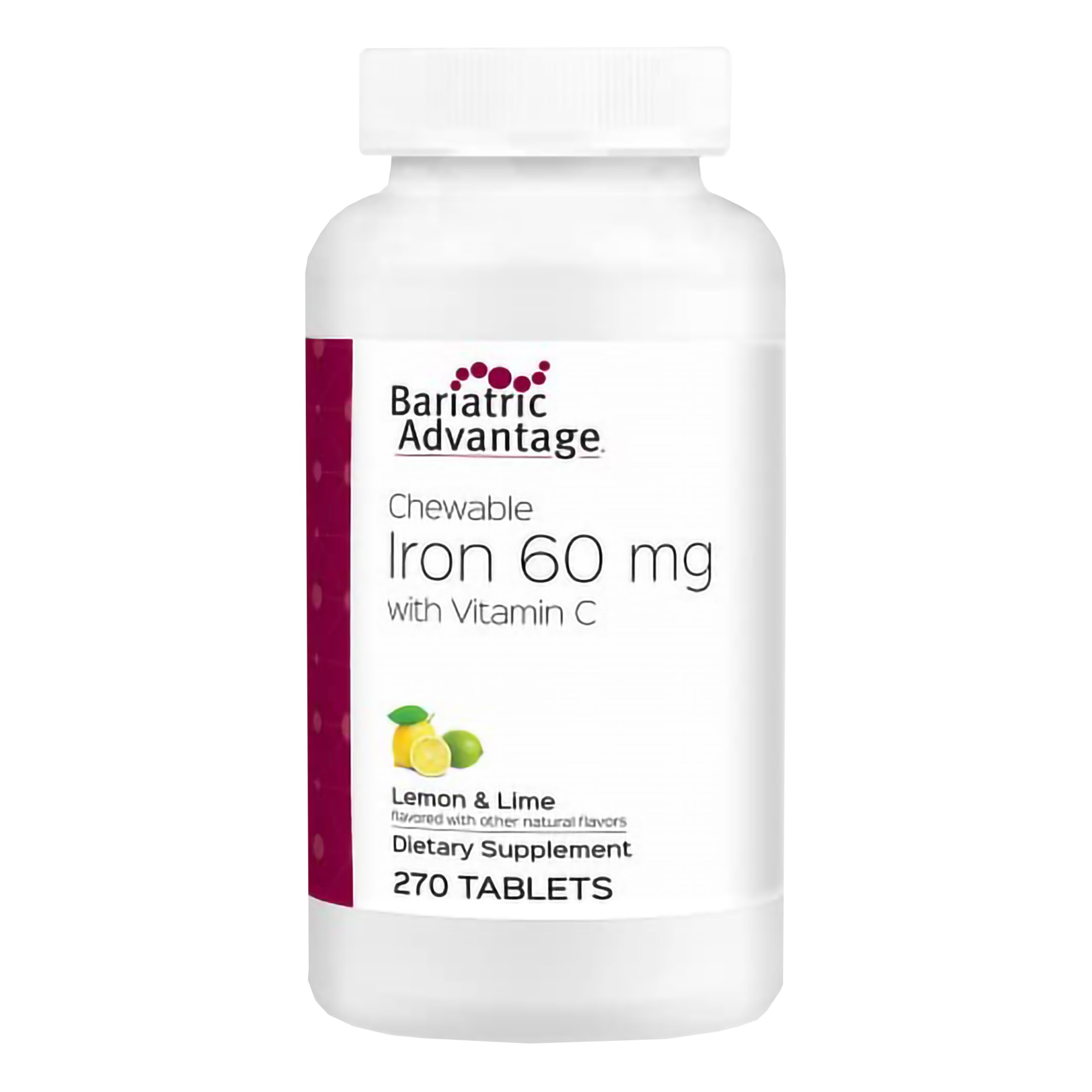 Bariatric Advantage Chewable Iron 60mg with Vitamin C for Enhanced Absorption - Easily Digestible Supplement for Gastric Bypass & Sleeve Gastrectomy Patients - Lemon Lime Flavor, 270 Count - Ideal for Post-Surgery Nutrition & Anemia Support