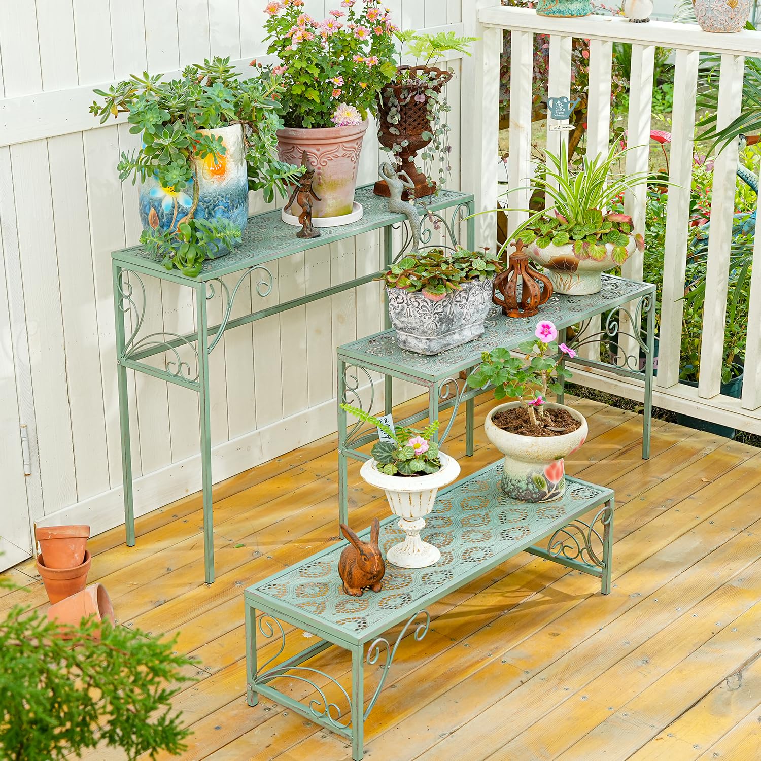 3-Tier Foldable Metal Plant Stand - Indoor/Outdoor Multi-Level Plant Shelf for Garden, Balcony & Yard - Sturdy Ladder Planter Display for Multiple Flower Pots & Vases - Perfect for Small Space Gardening & Home Decor