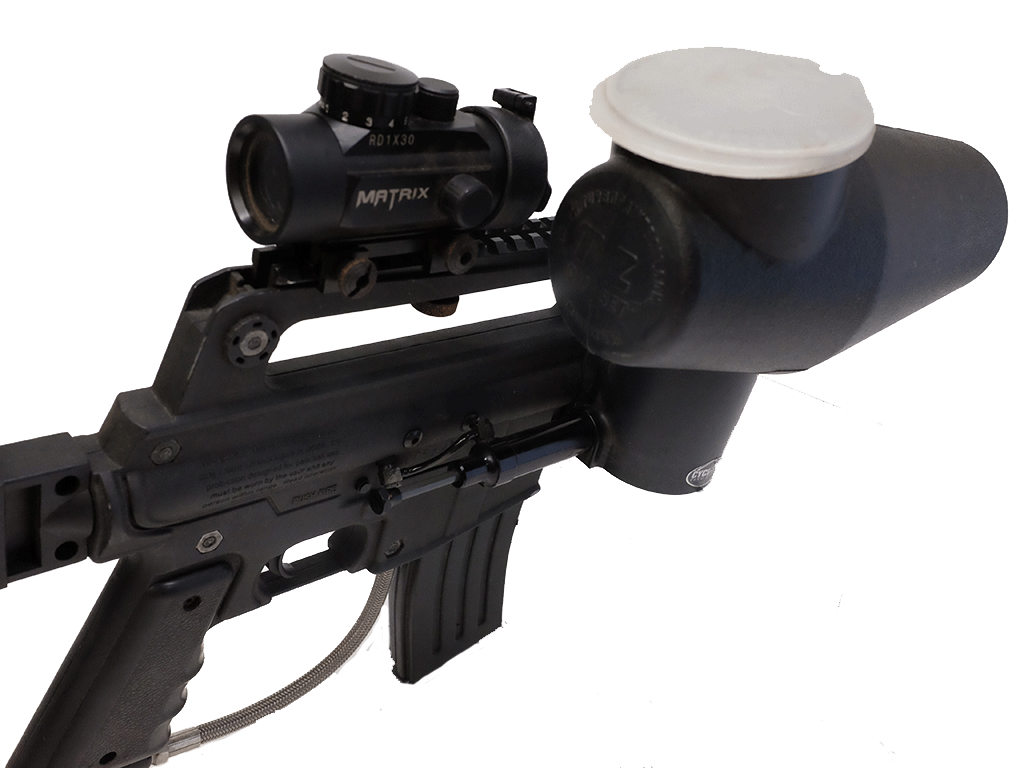 Tippmann M16 Alpha Black Tactical Paintball Gun with CO2 Canister & Cyclone Feed System - Includes Matrix Tactical Scope - Perfect for Outdoor Combat Games, Military Simulation & Paintball Tournaments