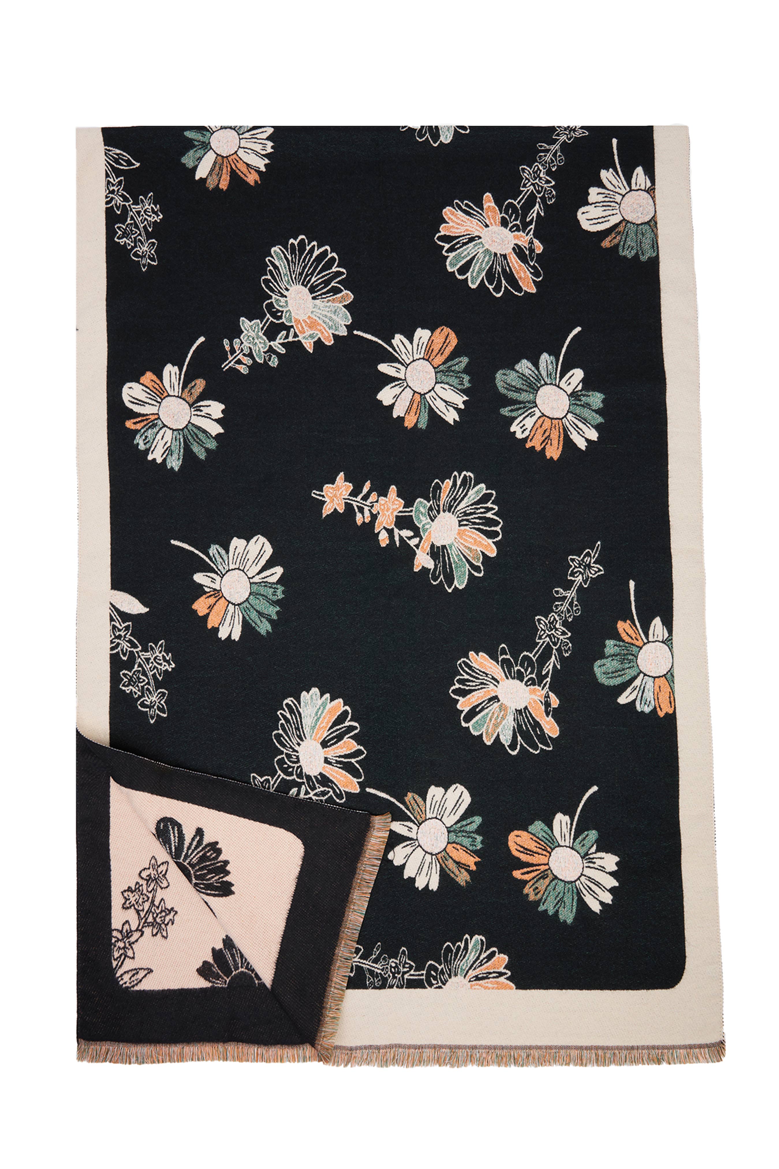 Floral Daisy Reversible Scarf - Lightweight Womens Fashion Accessory for Spring & Summer Outfits - Perfect for Office, Travel and Casual Wear