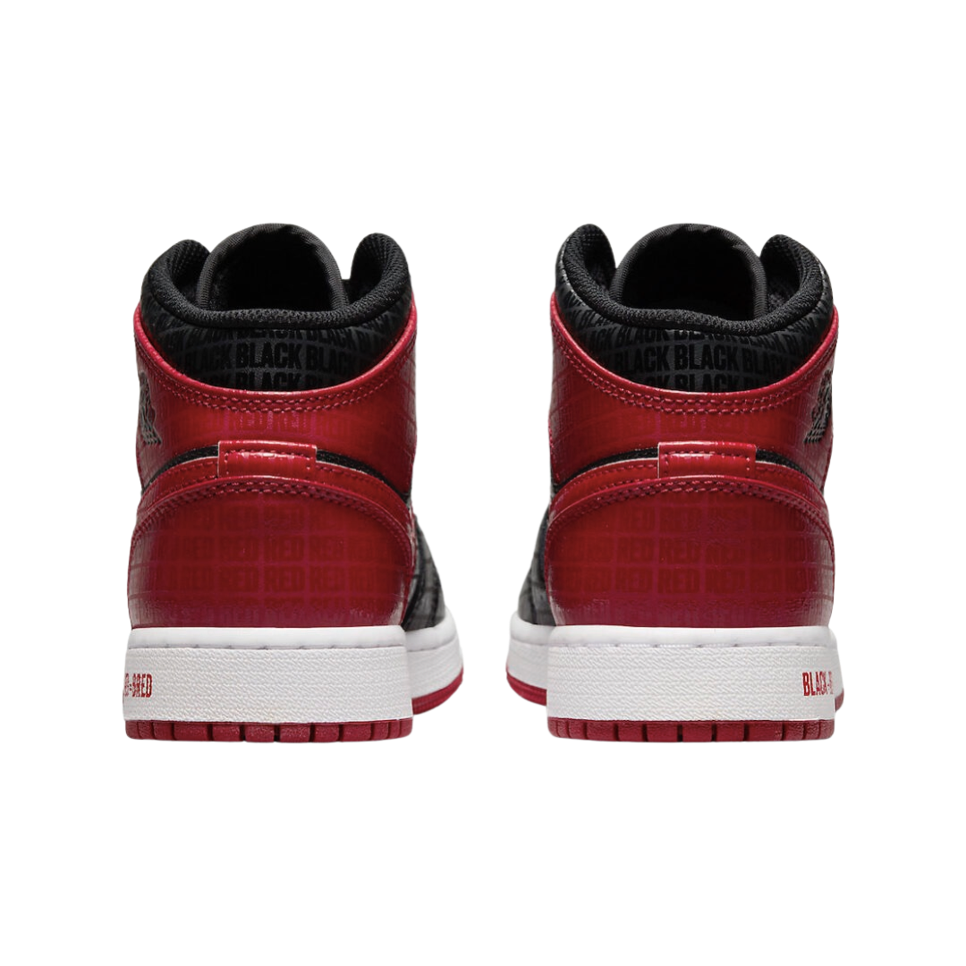 Air Jordan 1 Mid GS BRED Text Black Gym Red White Basketball Shoes for Kids - Perfect for School, Sports & Casual Wear