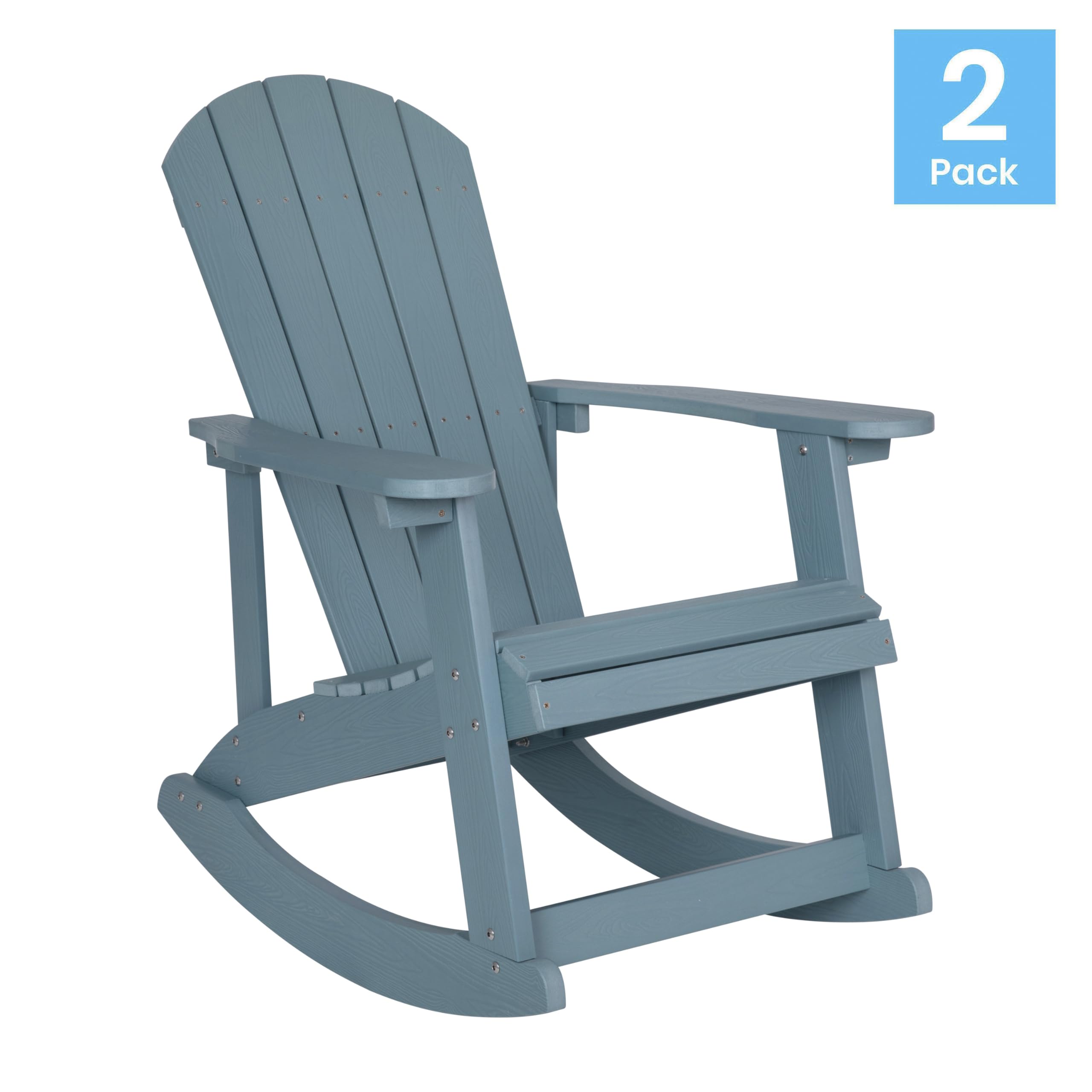 Flash Furniture Savannah Poly Resin Wood Adirondack Rocking Chair Set of 2 - All-Weather Sea Foam Polystyrene - Stainless Steel Hardware - Perfect for Patio, Garden & Poolside Relaxation