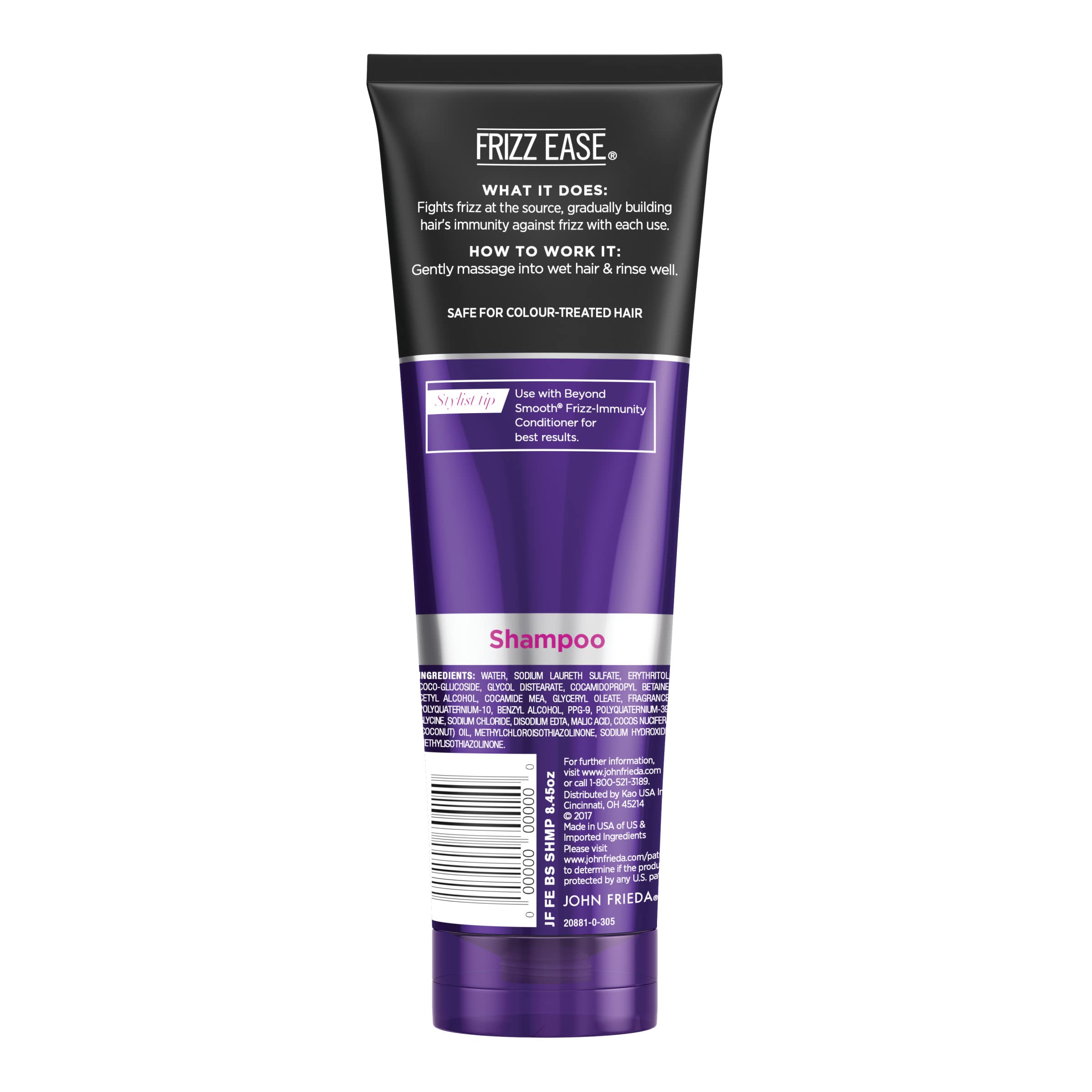 John Frieda Frizz-Immunity Shampoo with Pure Coconut Oil - Frizz Control & Humidity Protection for Smooth Hair, 8.45 oz | Daily Hydration for Curly, Wavy & Straight Hair at Home or Salon
