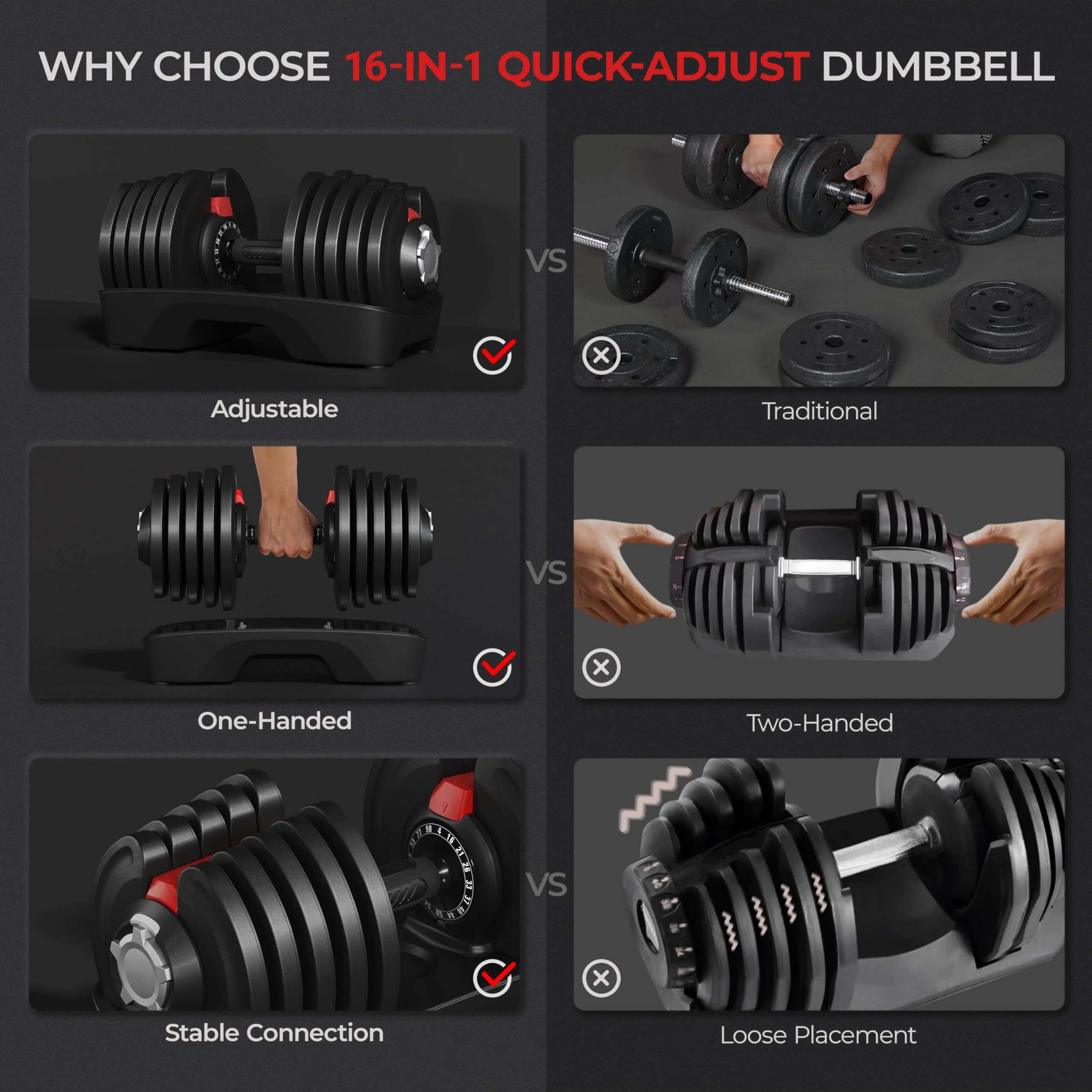 Yaheetech Adjustable Dumbbell Set 28/40/52.5/90LBS - Quick Change Weight Dumbbells with Anti-Slip Grip & Storage Tray - Home Gym Strength Training Equipment for Men & Women - Perfect for Full-Body Workouts, HIIT, and Muscle Building at Home