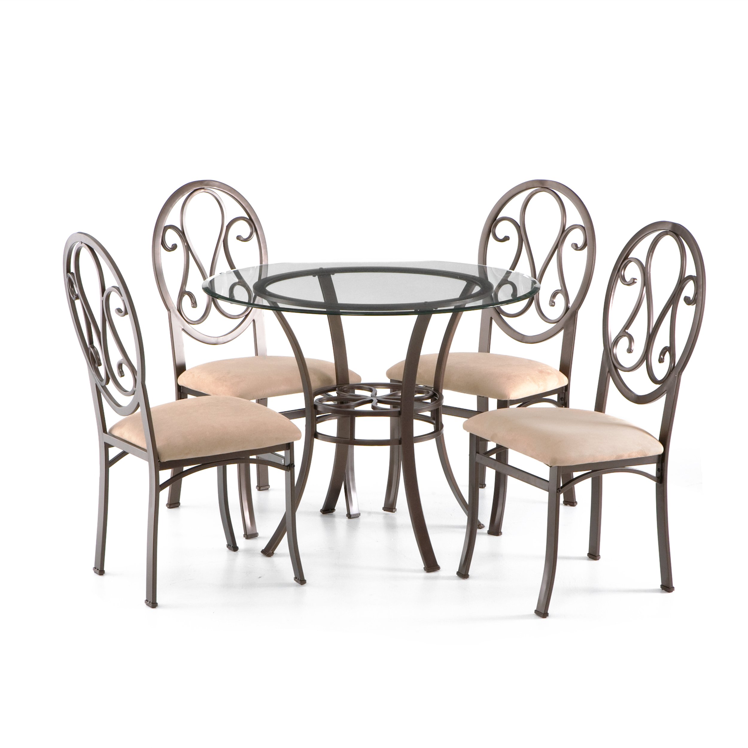 SEI Furniture Lucianna Round Glass Top Dining Table with Metal Frame - Dark Brown - Perfect for Kitchen, Dining Room, and Small Spaces
