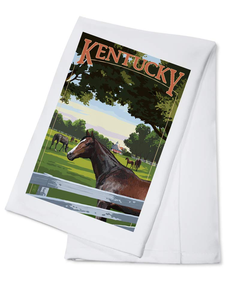 Kentucky Thoroughbred Horses Farm Scene Tea Towel - 100% Cotton Decorative Hand Towel for Kitchen & Home - Perfect for Farmhouse Decor, Equestrian Gifts & Country Style Kitchens