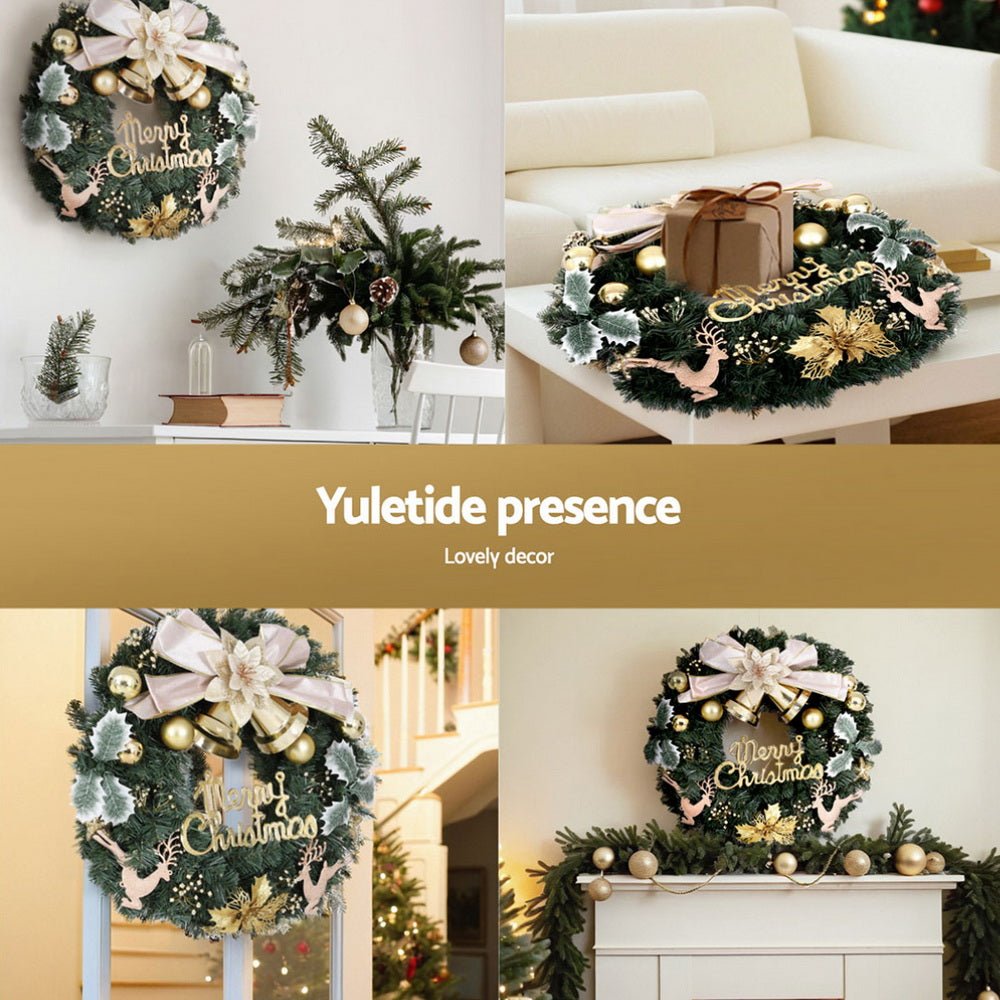 60CM Christmas Wreath with Garland Flowers & Baubles - Holiday Party Decorations for Front Door, Fireplace Mantel & Wall Decor