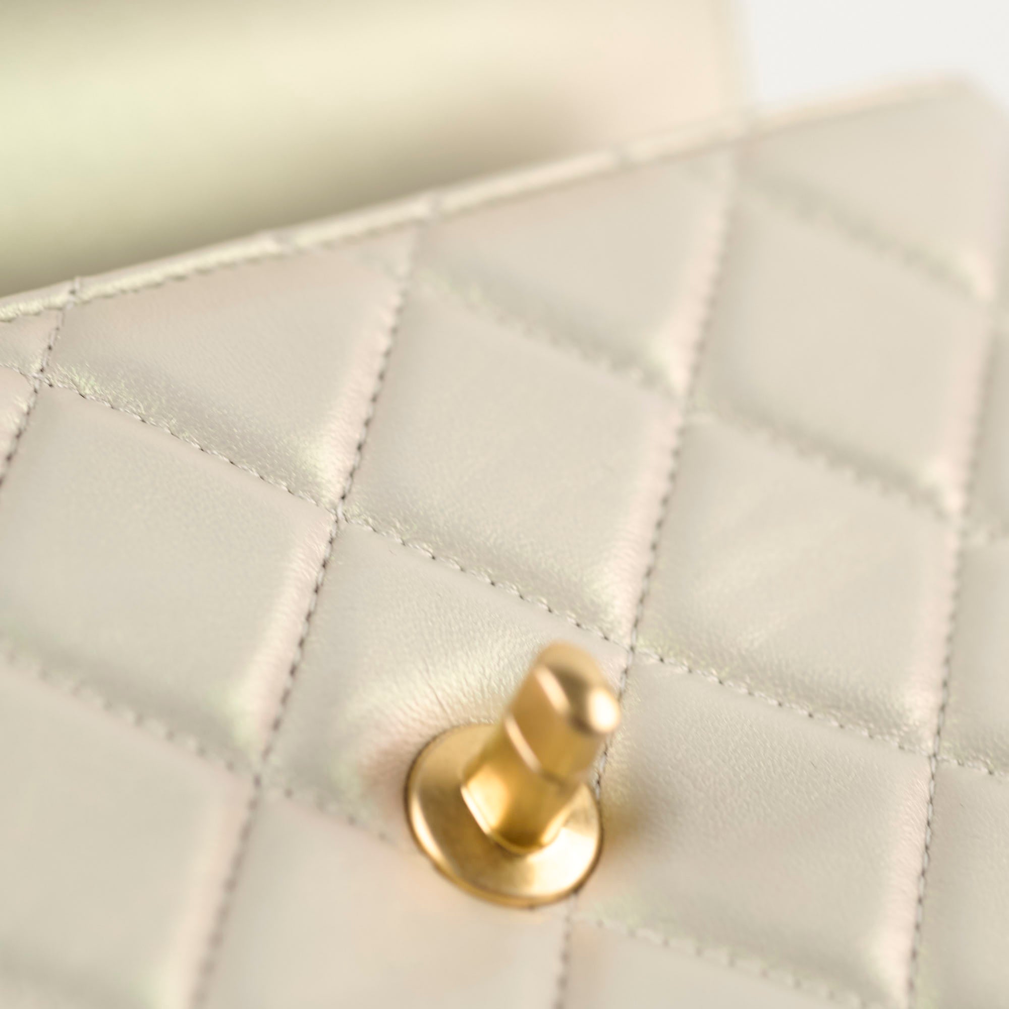 Chanel Iridescent Pearl Flap Bag with Top Handle - Microchipped Authentic Luxury Handbag for Women | Perfect for Evening Parties, Weddings & Special Occasions