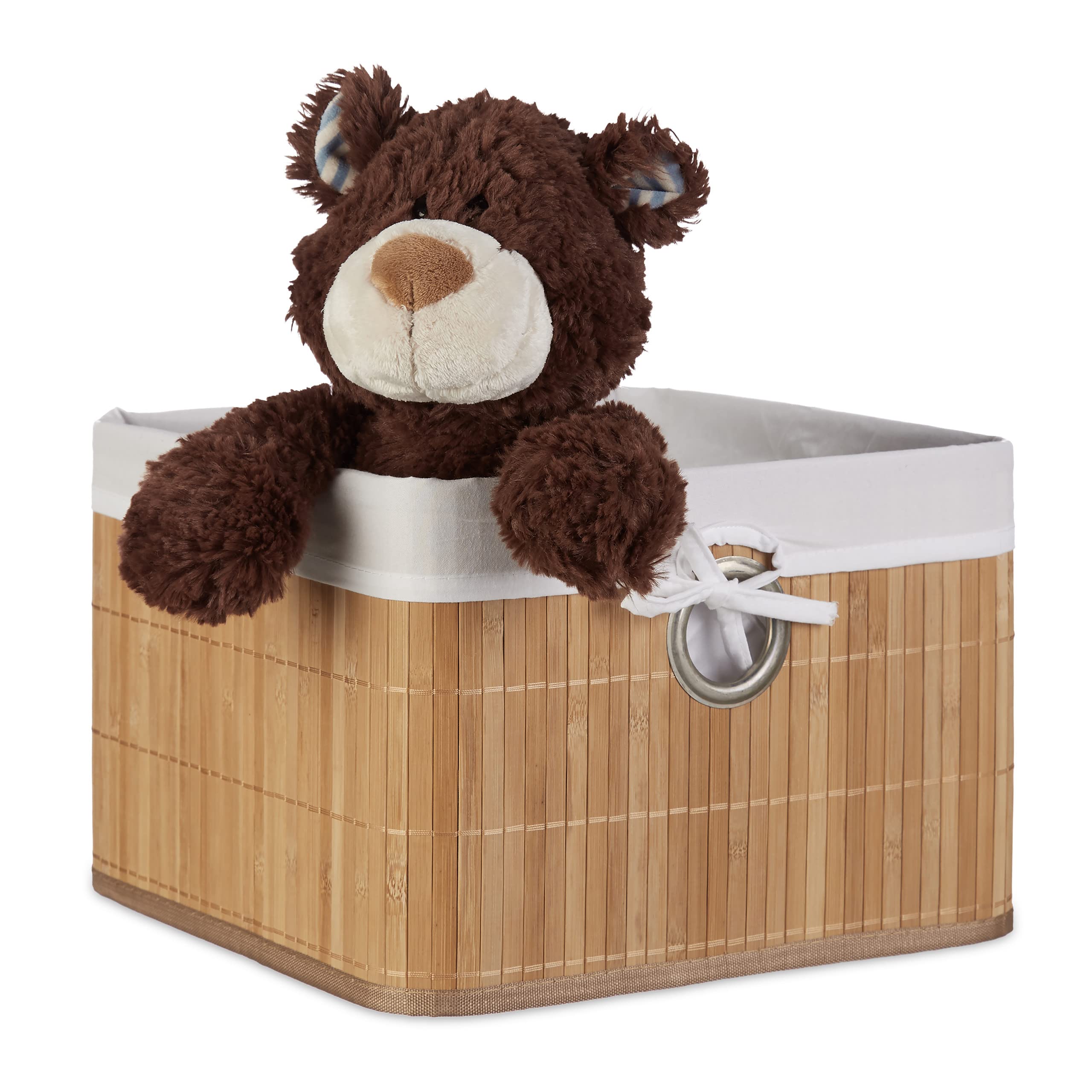 Natural Bamboo Storage Basket with Fabric Lining - 20x31x31 cm Rectangular Organizer for Bathroom, Toys & Home Accessories | Perfect for Clutter-Free Spaces & Stylish Organization