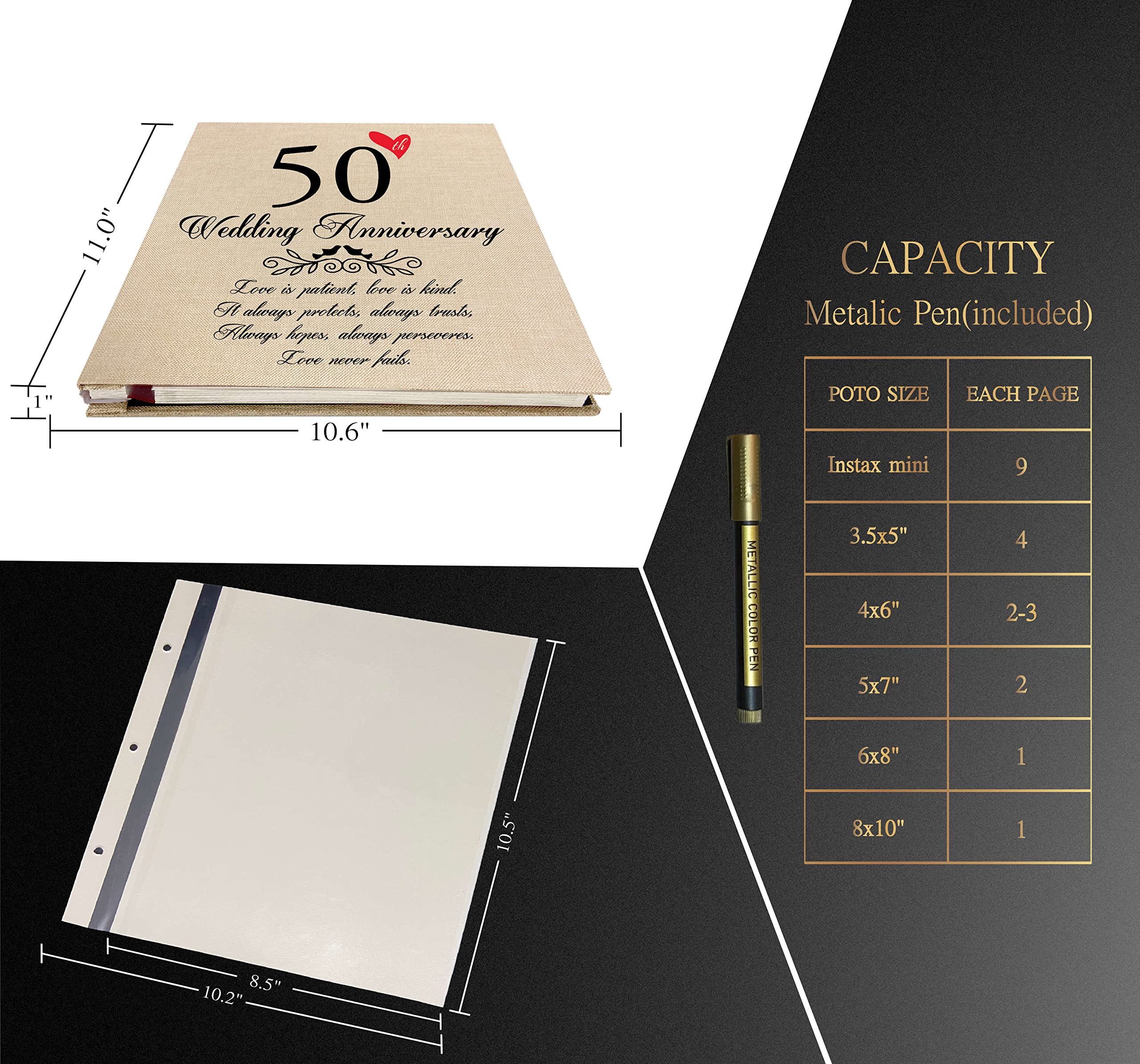 50th Wedding Anniversary Photo Album - Love Never Fails Golden Anniversary Gift for Parents | Memorable Keepsake Scrapbook for Mom & Dad's 50 Years Together | Perfect for Anniversary Parties, Family Reunions & Home Decor