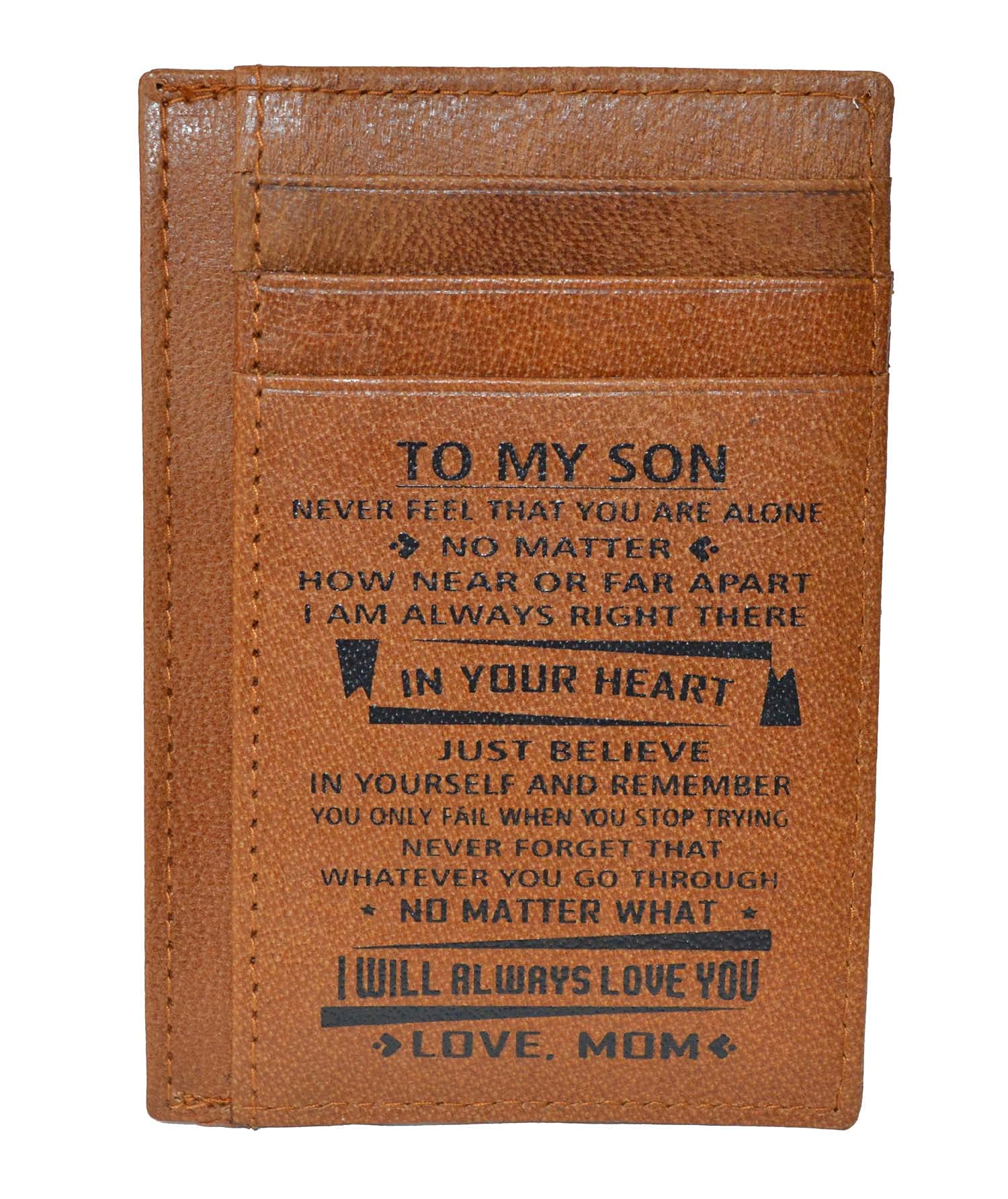 Genuine Leather Slim Credit Card Holder with ID Window - Perfect Gift for Son from Mom - Ideal for Travel & Daily Use